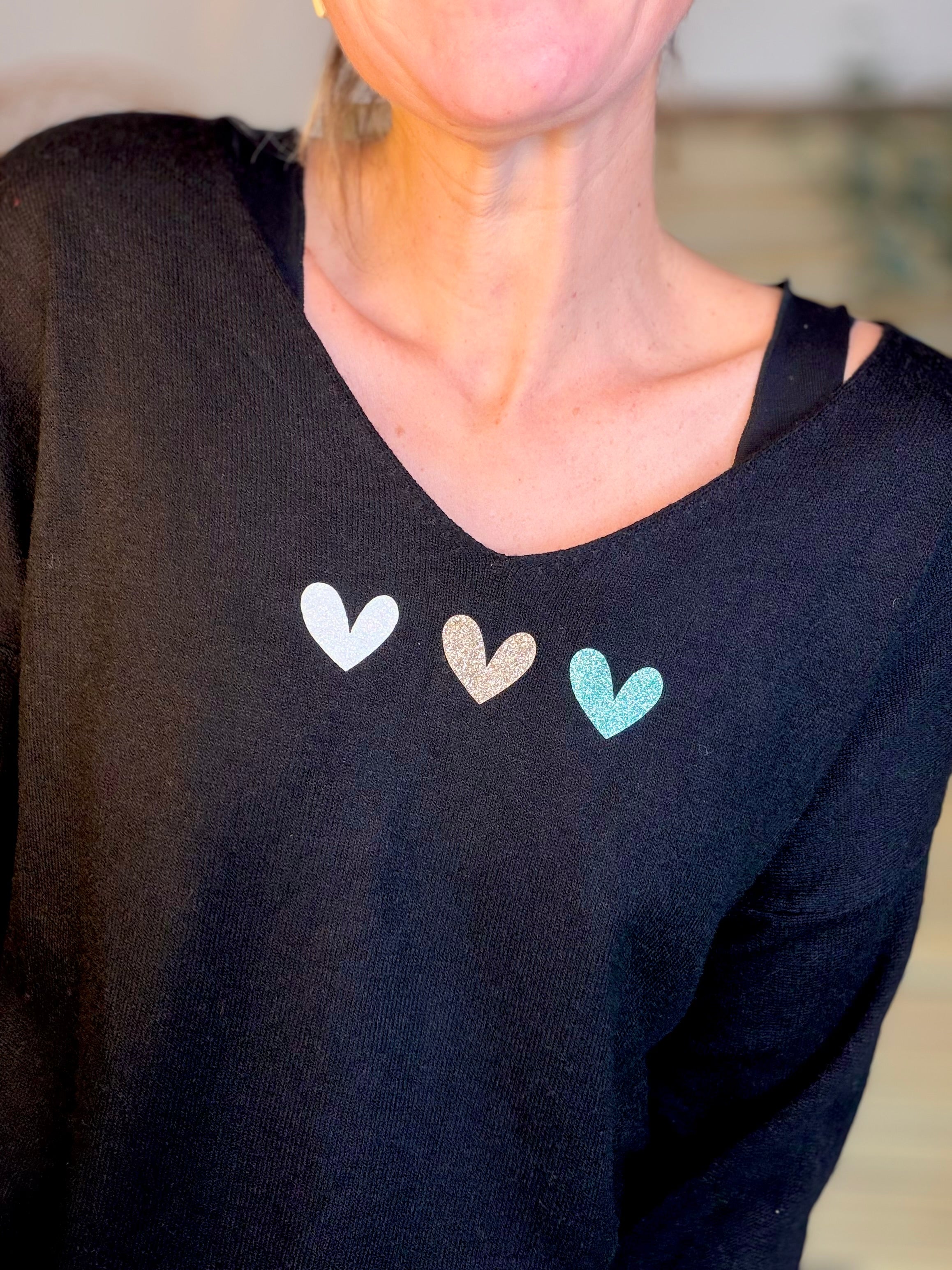 Pull fin 3 cœurs 💛 BERTILLE - Noir