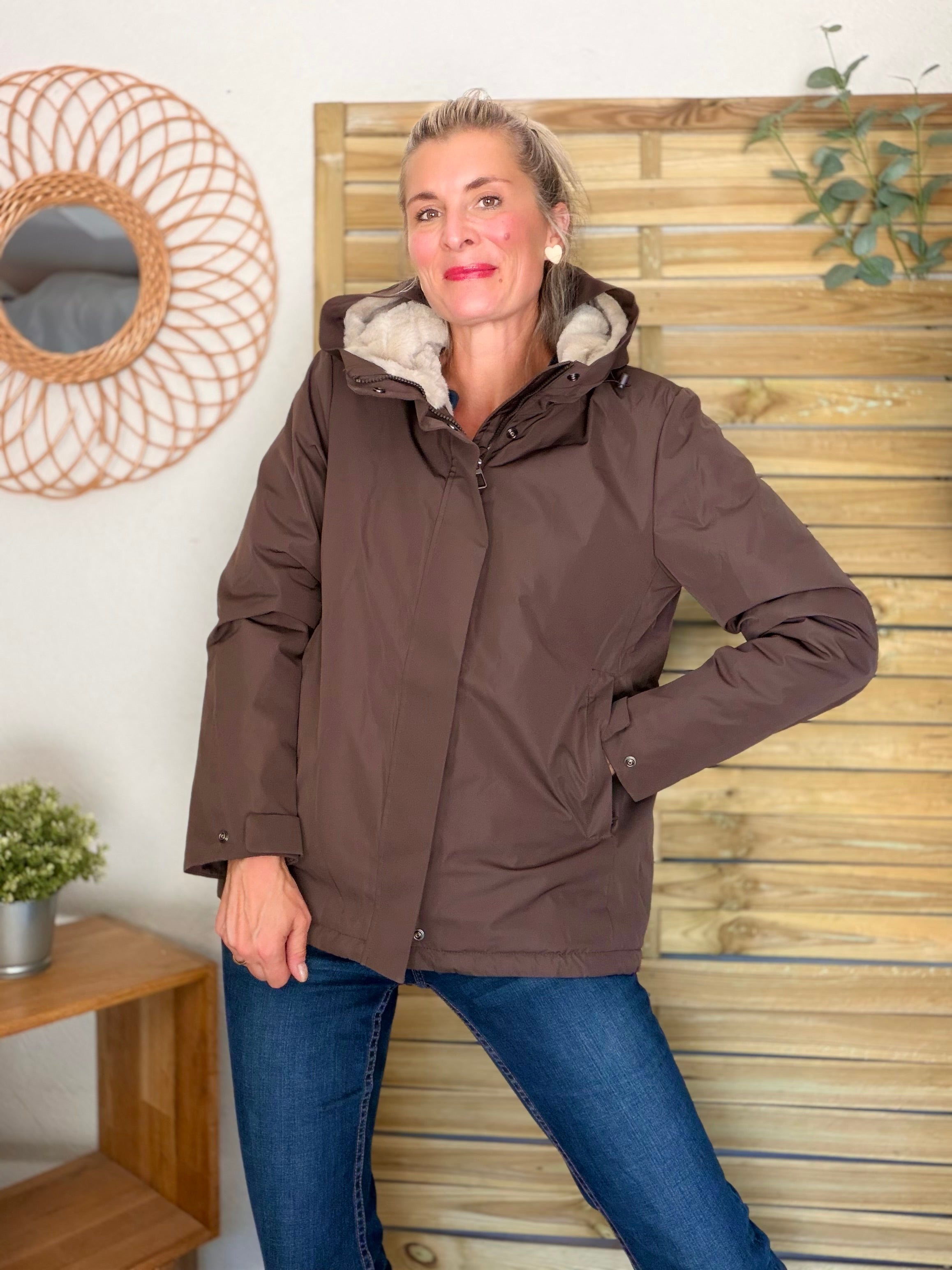 LAURA JO - Parka fourrée imperméable AMBRE MI-LONG - Chocolat / Beige