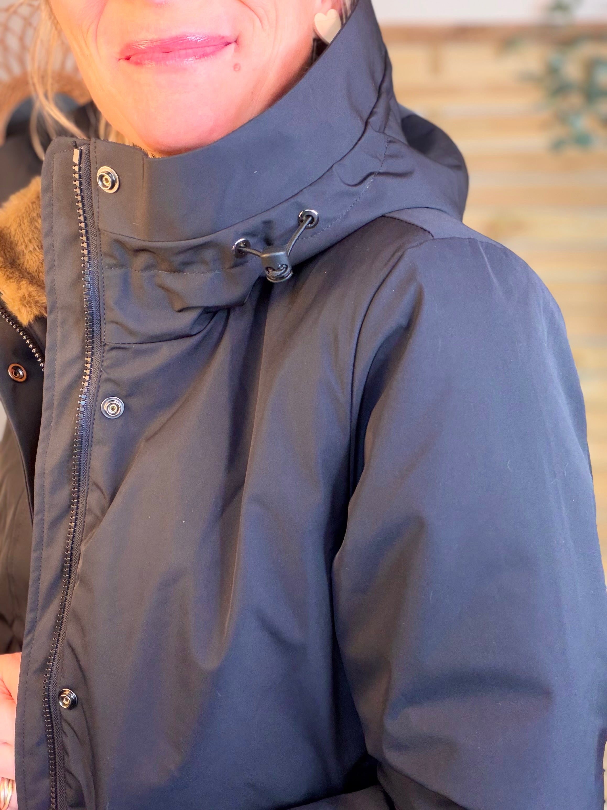 Parka fourrée imperméable AMBRE - Noir / Camel - LAURA JO