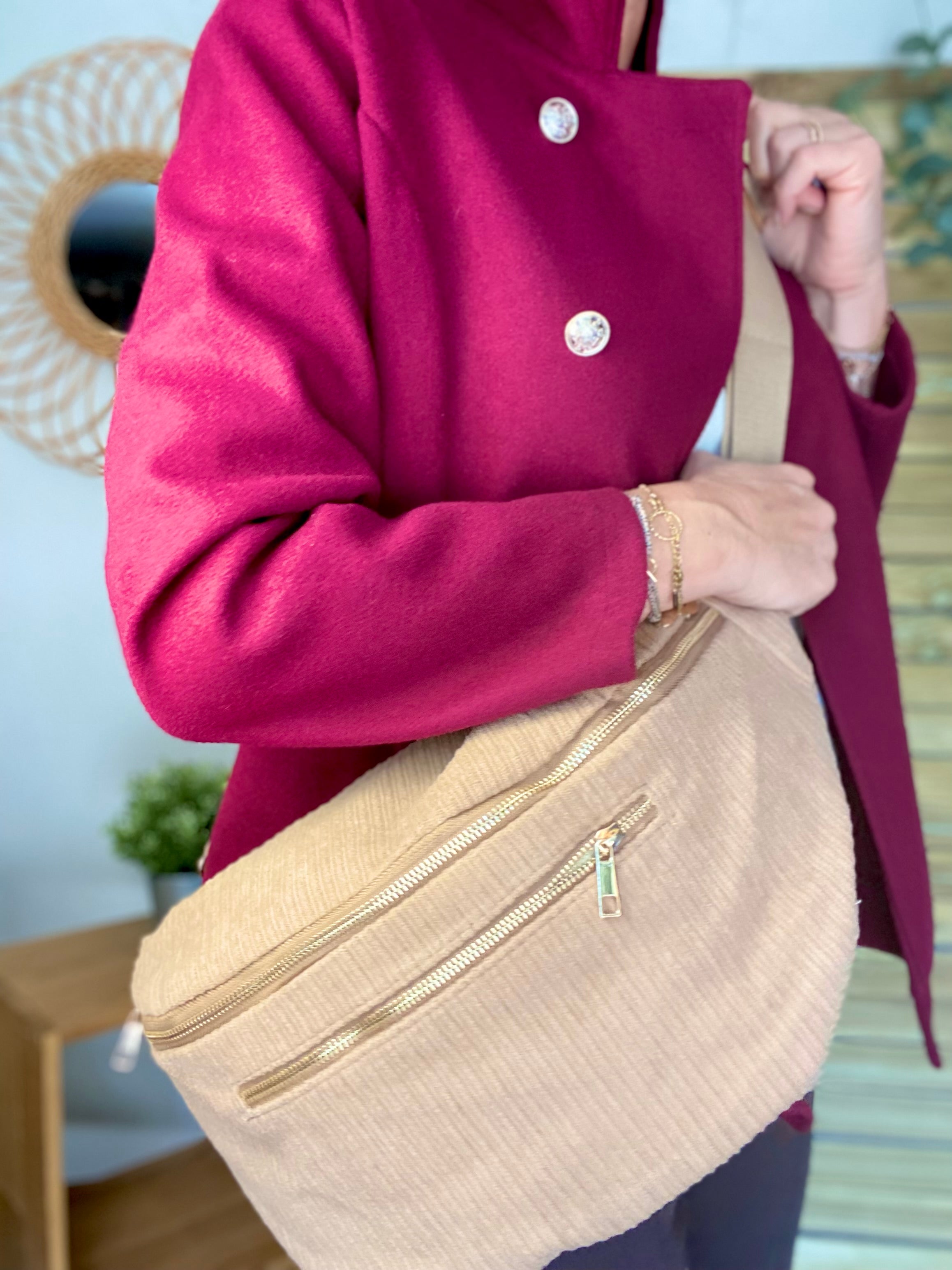 Sac banane XXL Velours côtelé Ciao Boum MOLLY -  Beige