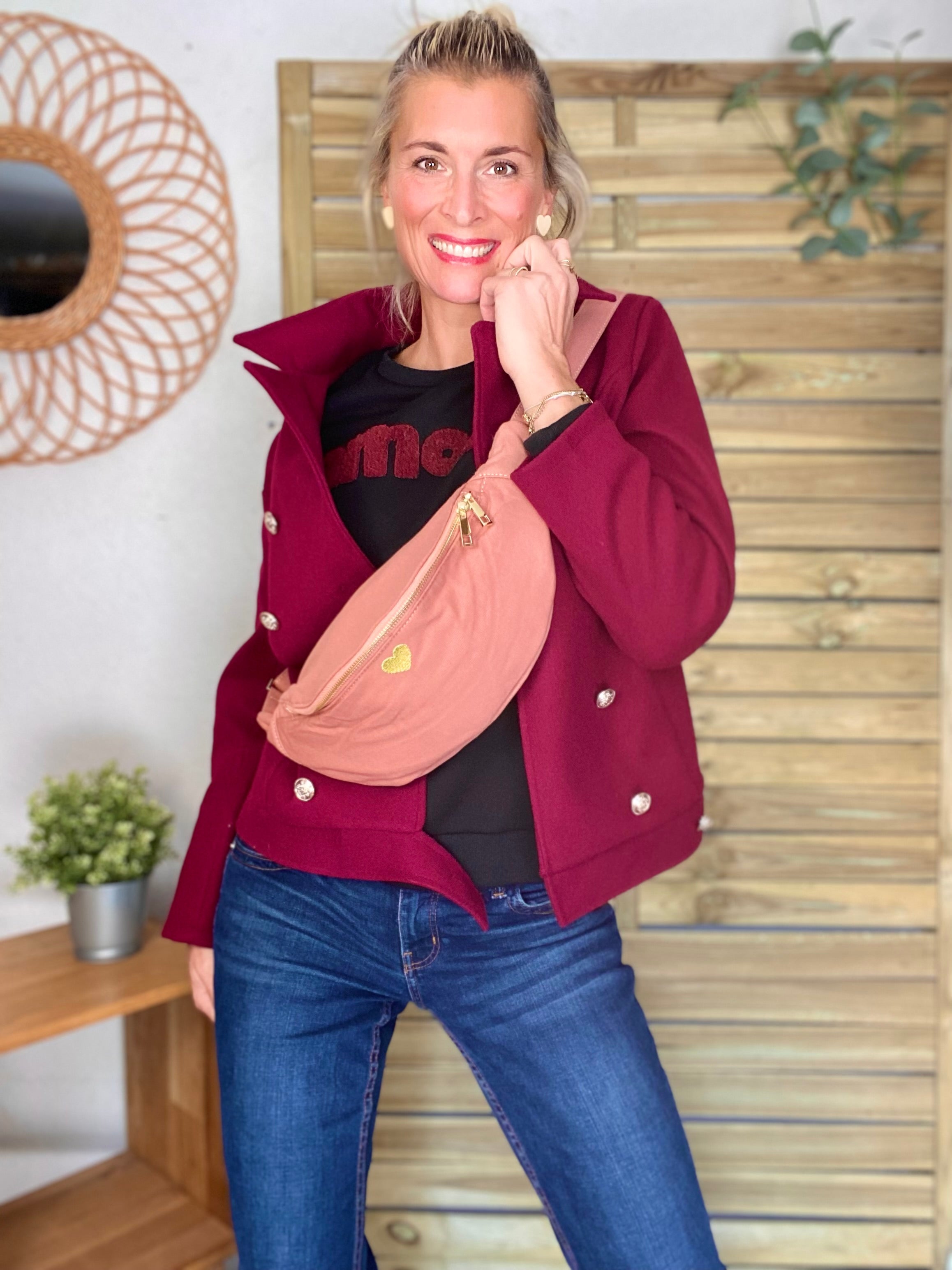 Sac banane en coton Coeur brodé 💛 CASSIDY - Vieux rose