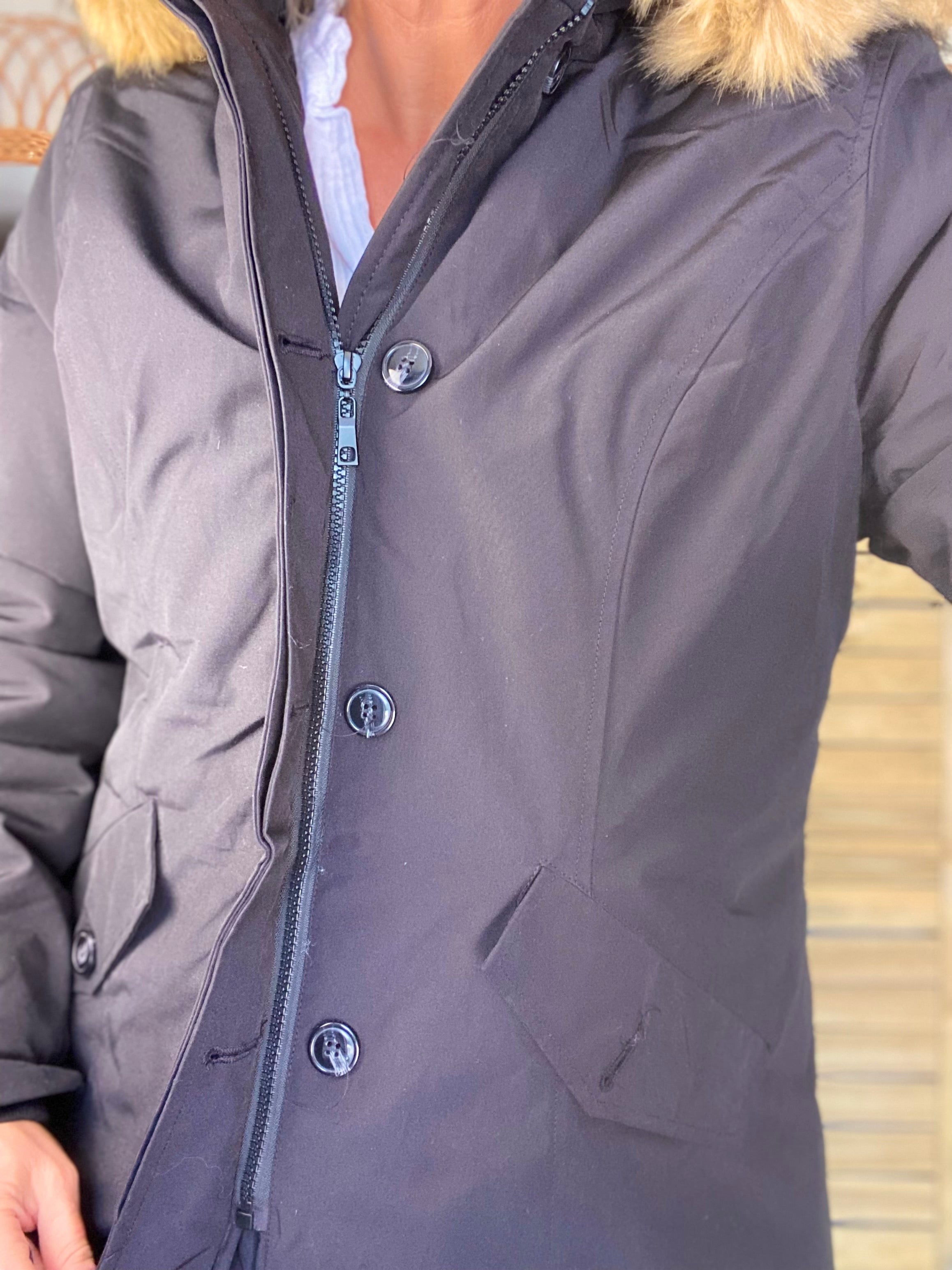 ⚡️ PÉPITES FRIDAY - Parka rembourrée déperlante noir, capuche col fourrure amovible - CHEYENNE