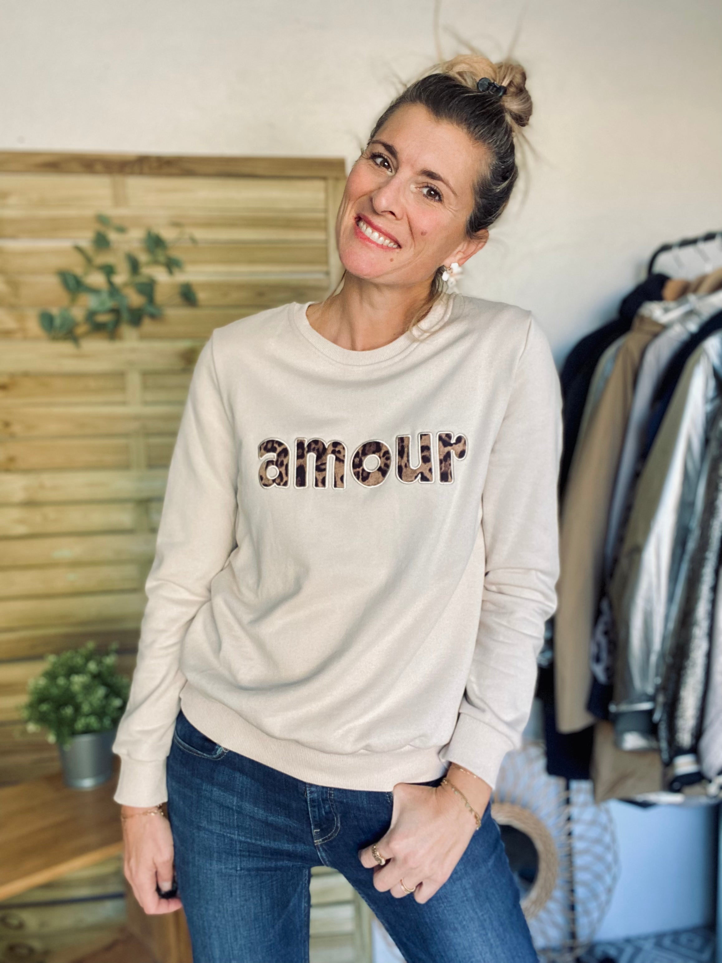 Sweat amour en coton GABRIELLE - Beige Léo