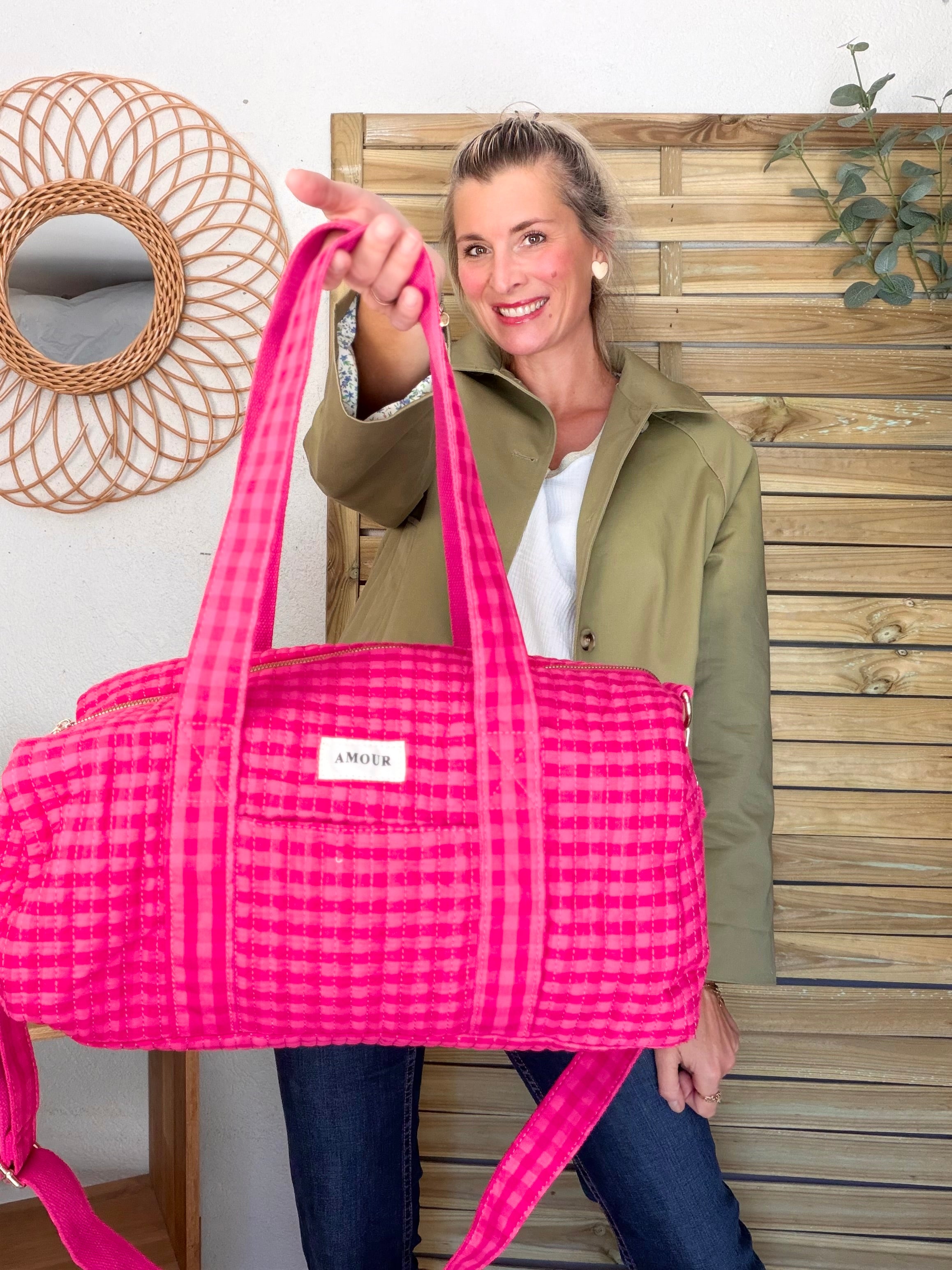 Sac polochon imprimé Vichy rose Amour NOA
