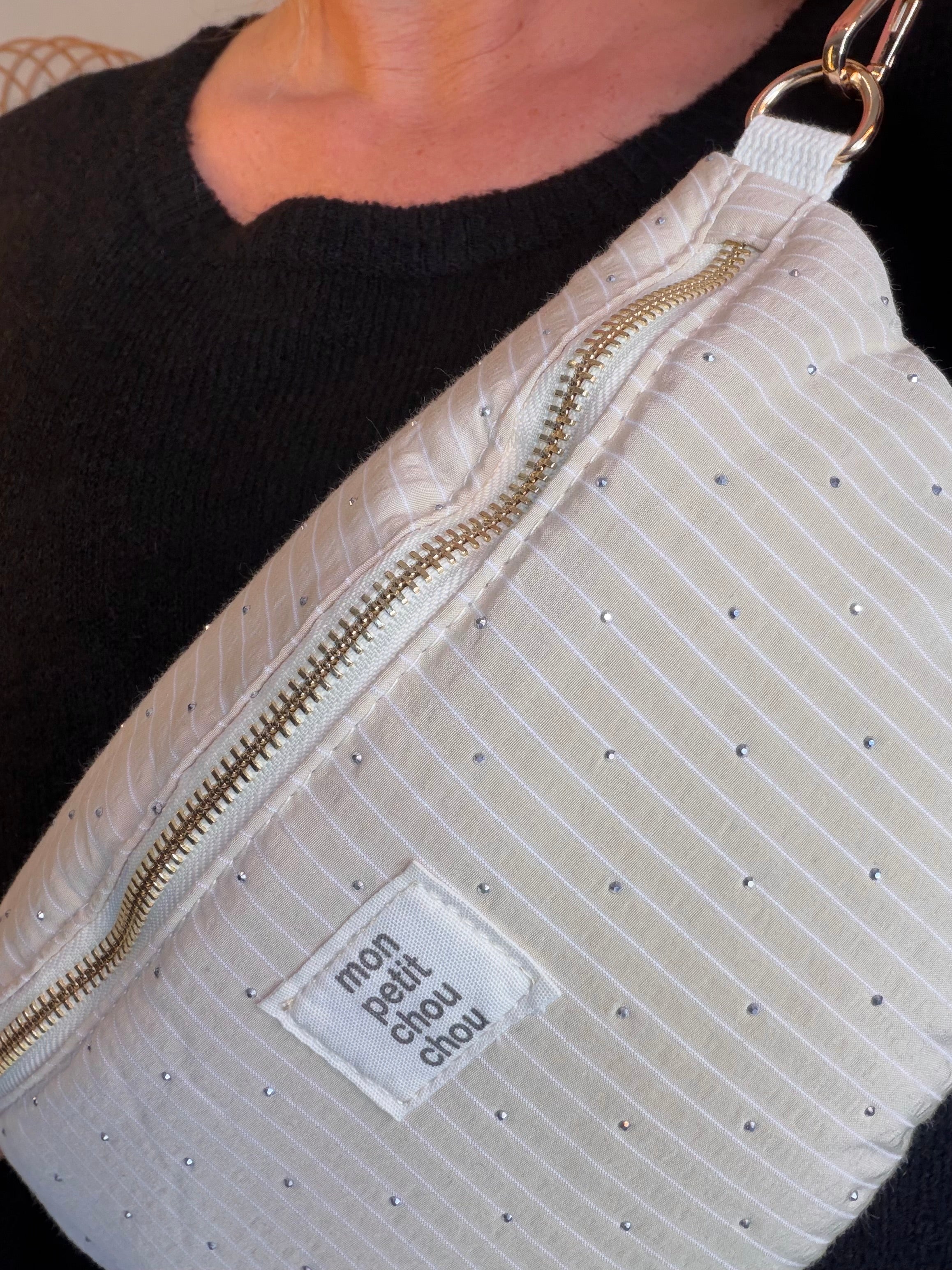 Sac banane avec strass BONNIE - Rayée beige