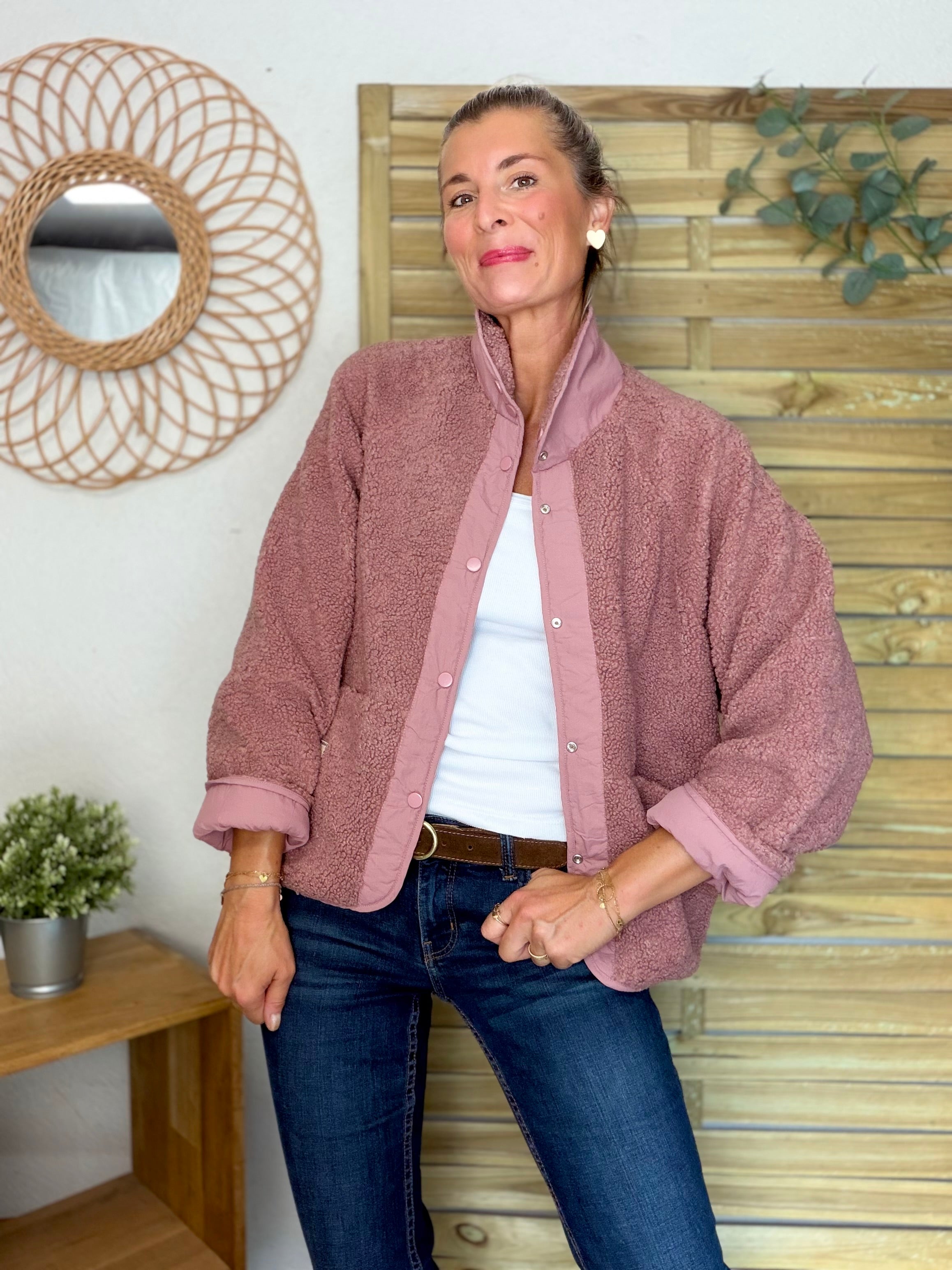 Veste matelassée réversible Sherpa AMÉLIE Vieux rose
