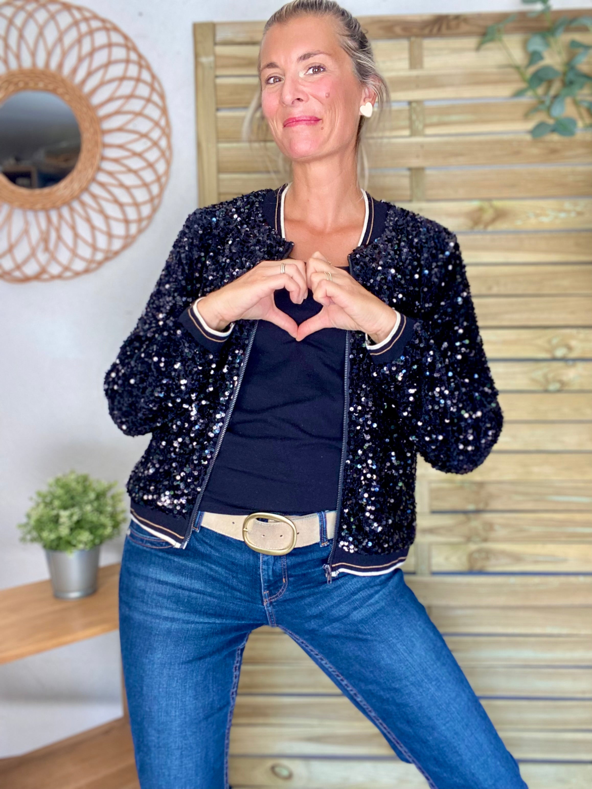 Veste bombers avec sequins Noirs KIM