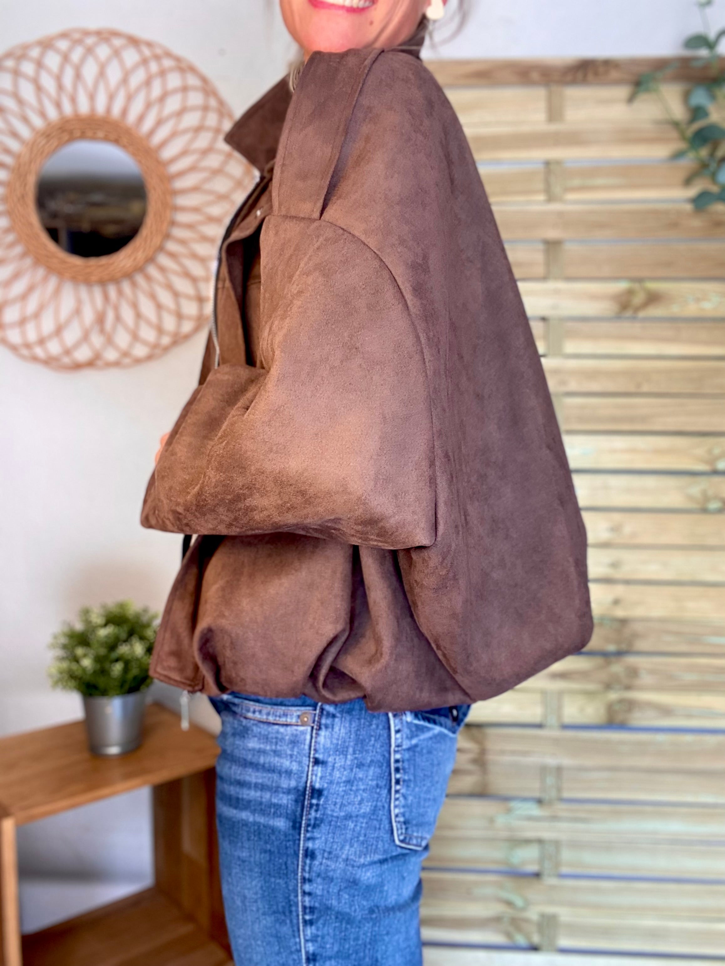 Veste oversize en suédine ISAAC - Chocolat