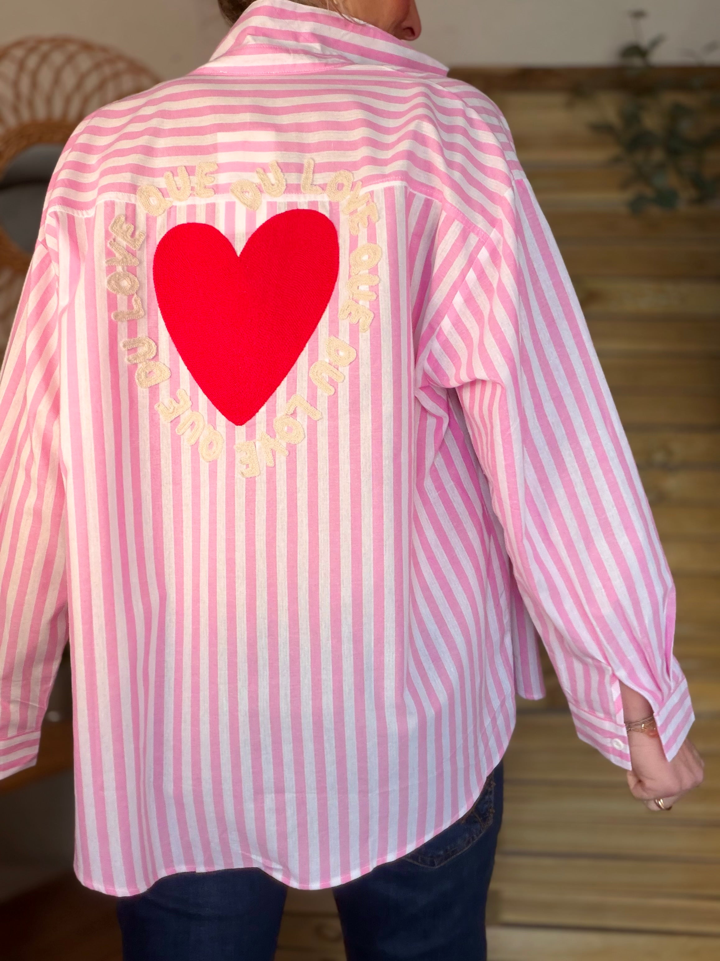 Chemise rose rayée brodée QUE DU LOVE ❤️ SERENA