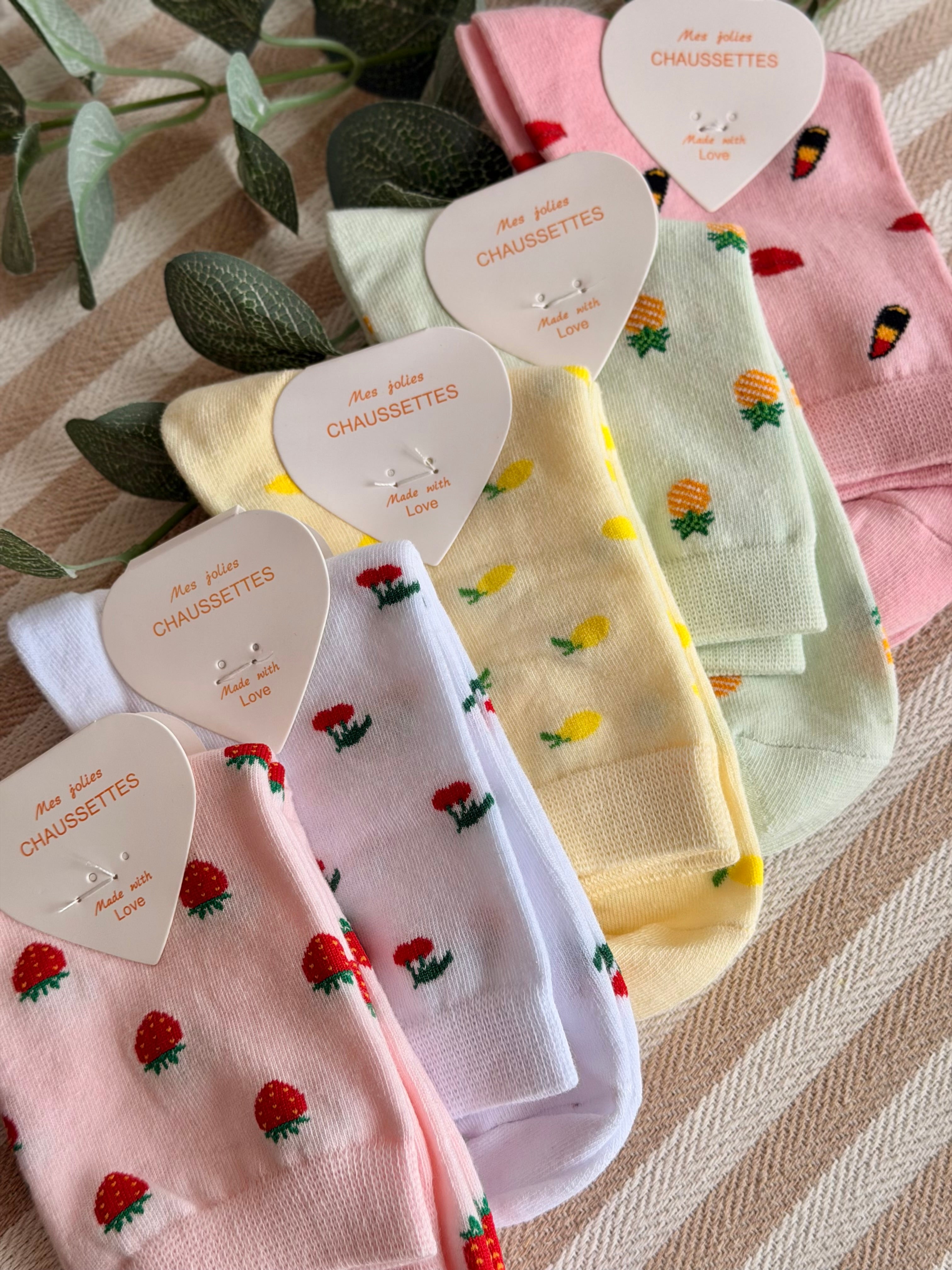 Chaussettes ZAZA - Motifs 🍋🍓🍒🍍💄