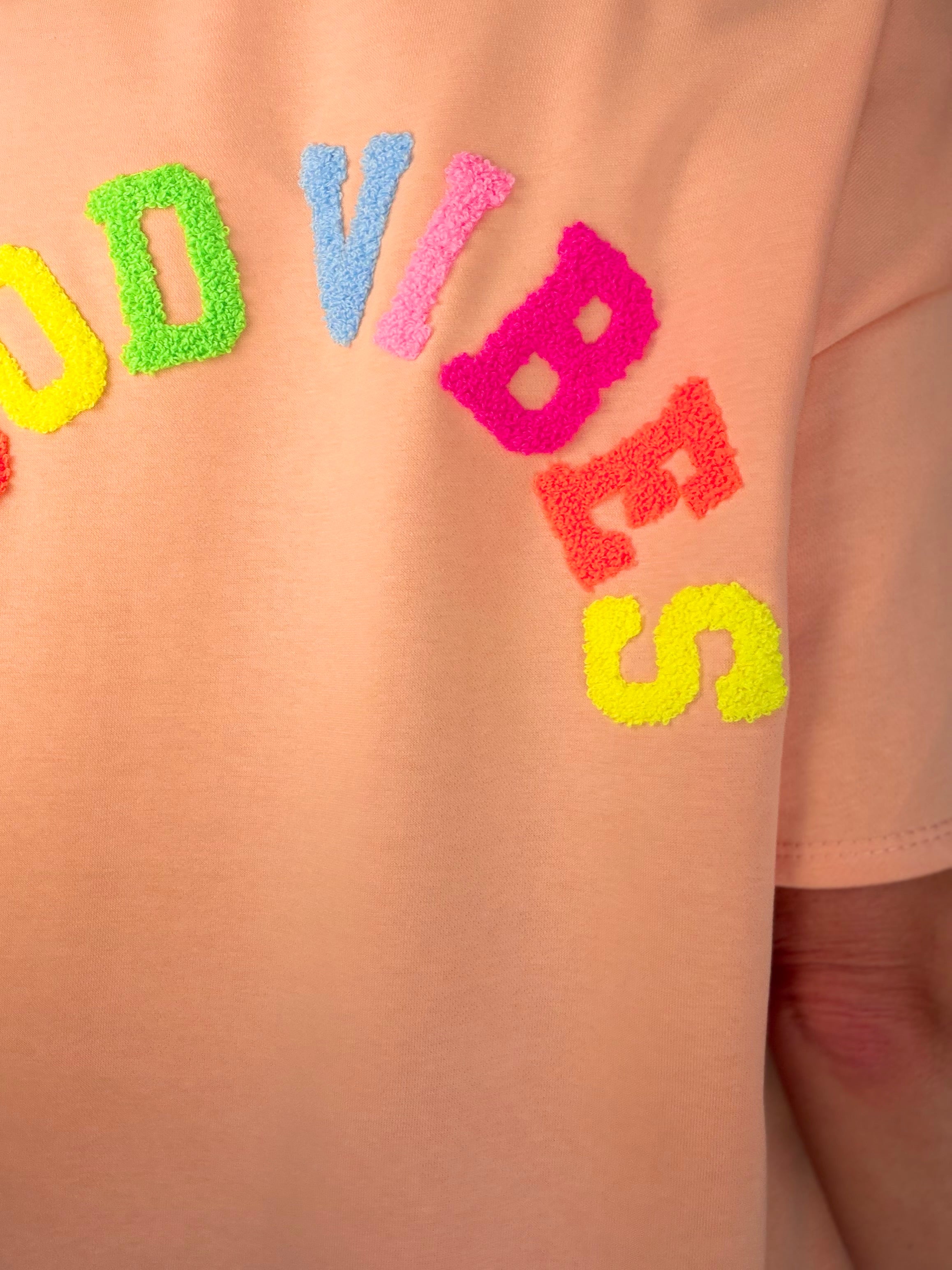 Tee shirt GOOD VIBES matière sweat - ALESSIA Pêche