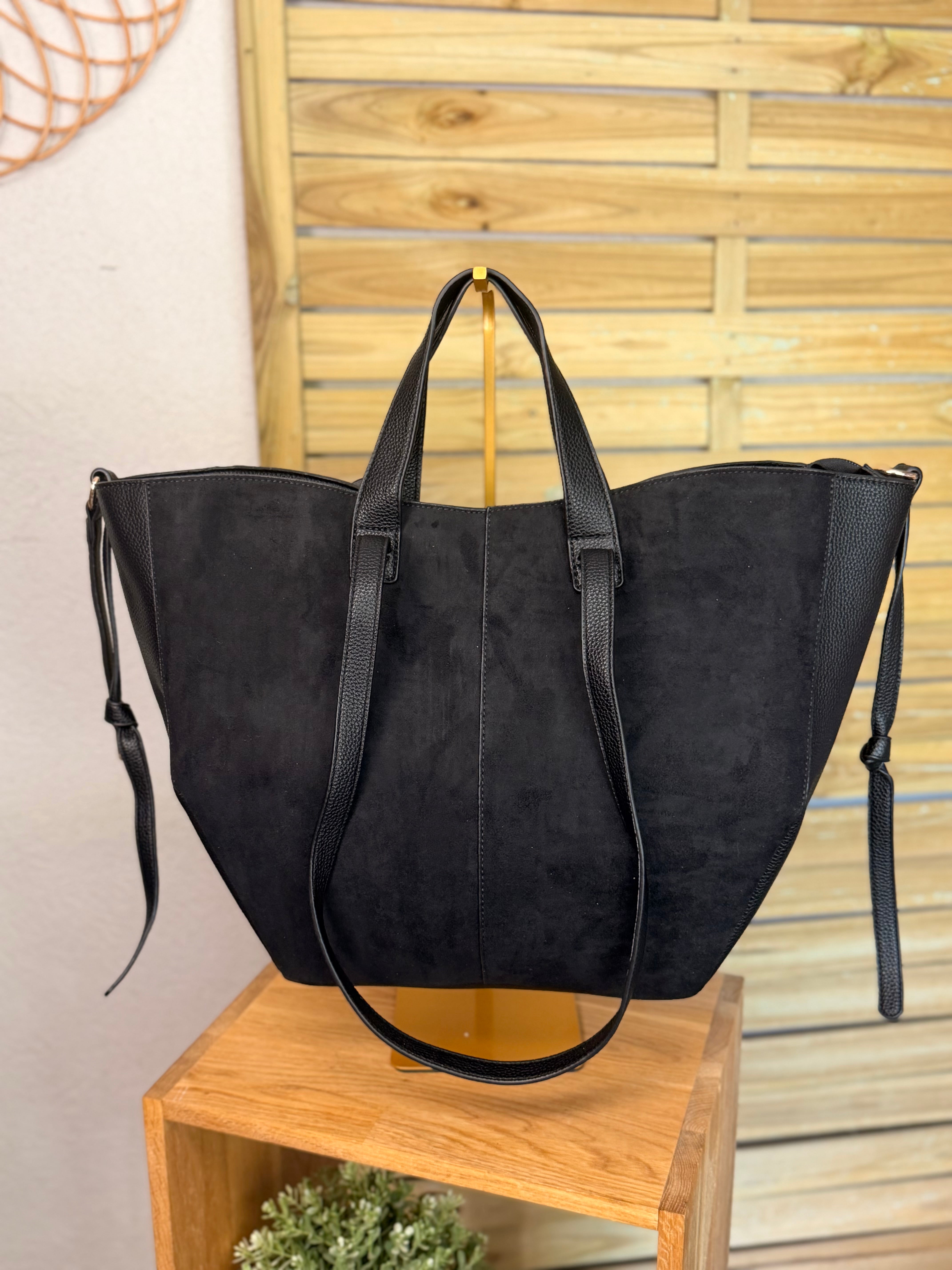 Grand Sac cabas 2 en 1 en simili daim - LAURÈNE Noir