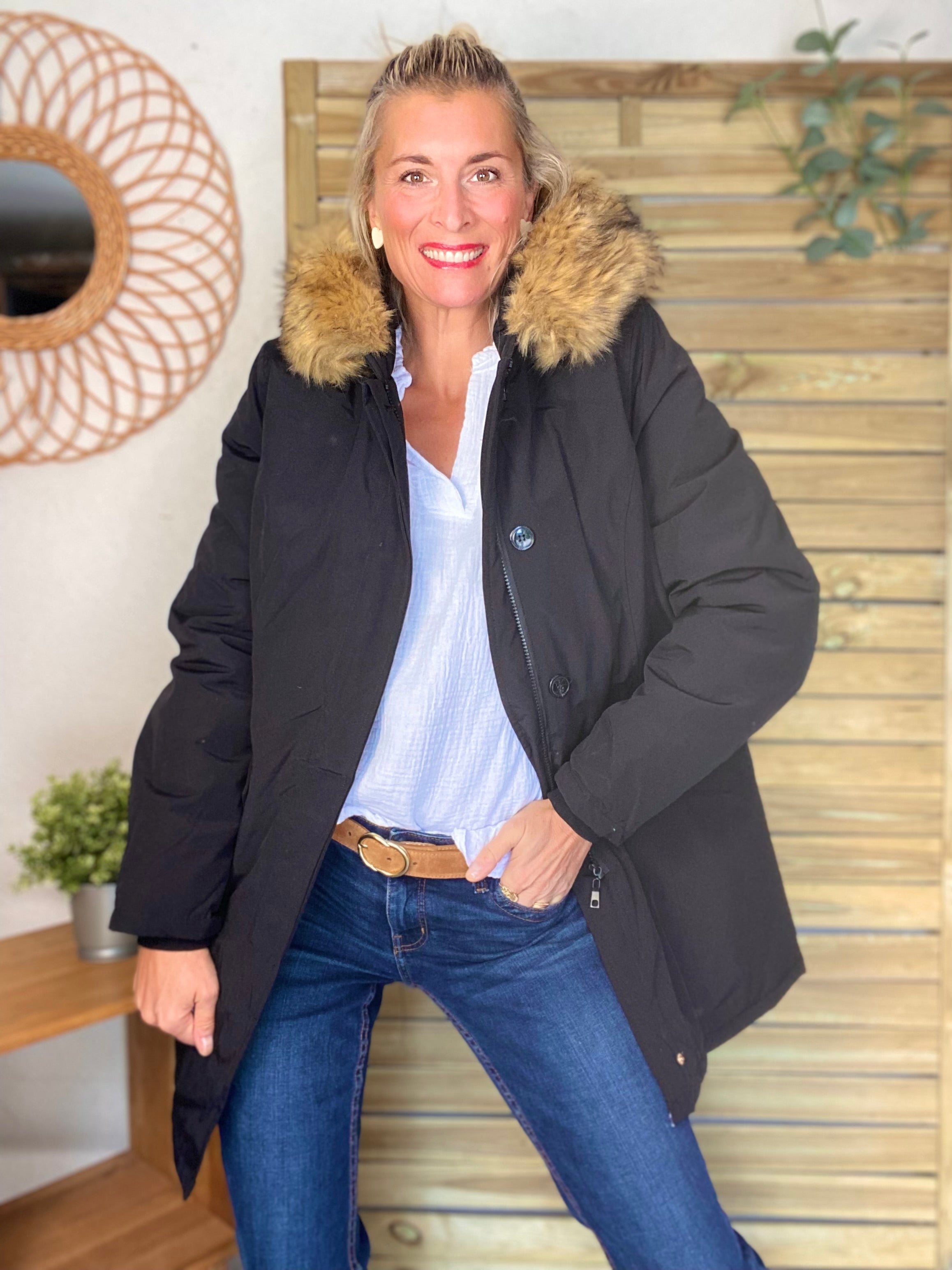 ⚡️ PÉPITES FRIDAY - Parka rembourrée déperlante noir, capuche col fourrure amovible - CHEYENNE