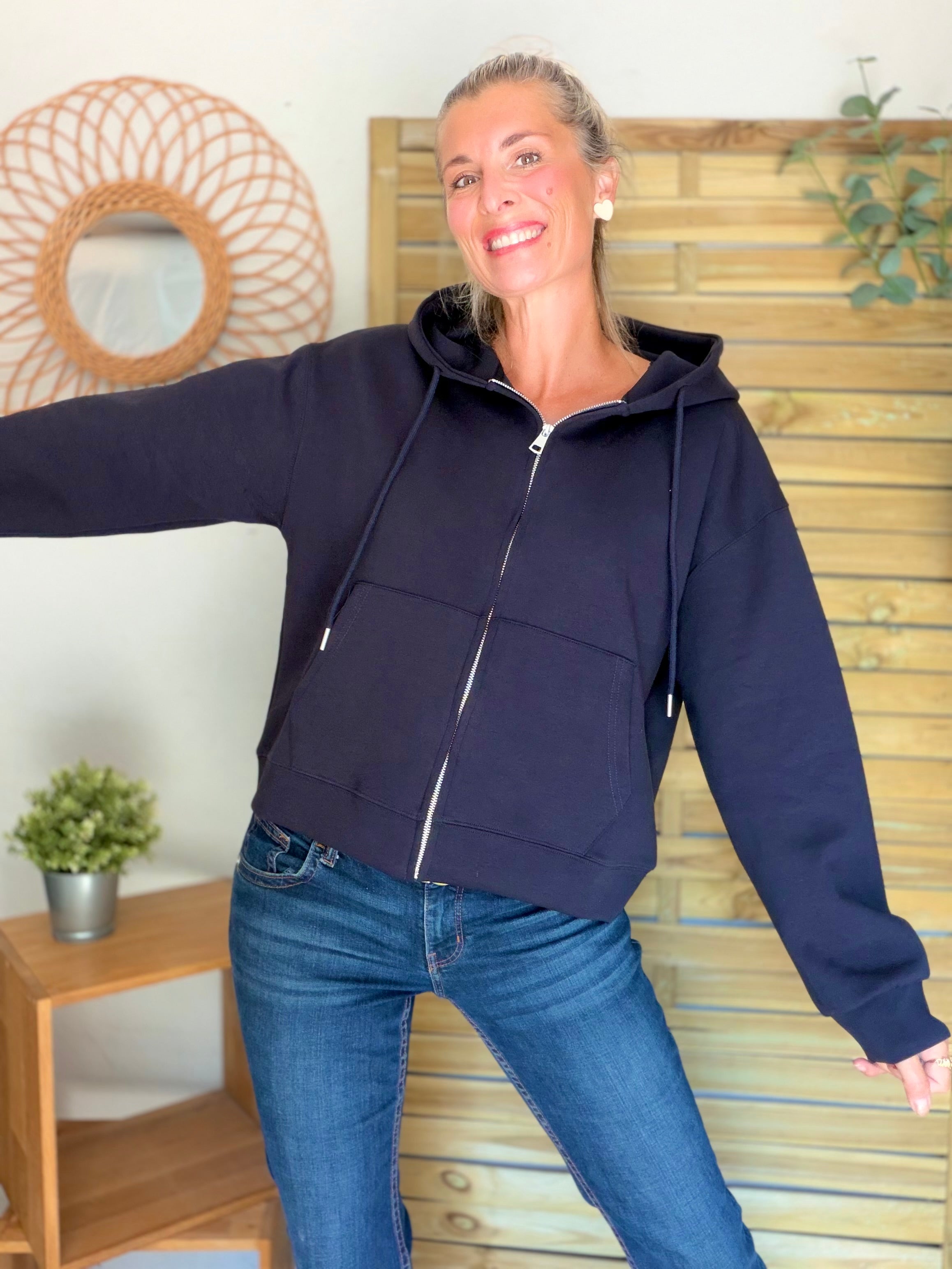 Hoodie sweat gilet strass (ailes)  CLOTHILDE - Bleu marine