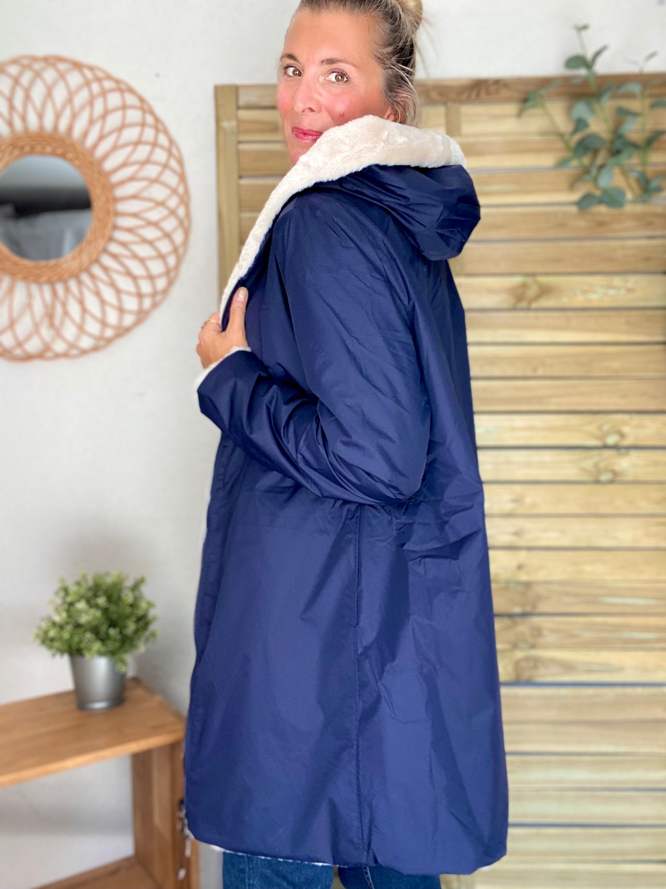 Parka Imperméable réversible fourrée Bleu marine / Beige ALIX - LAURA JO