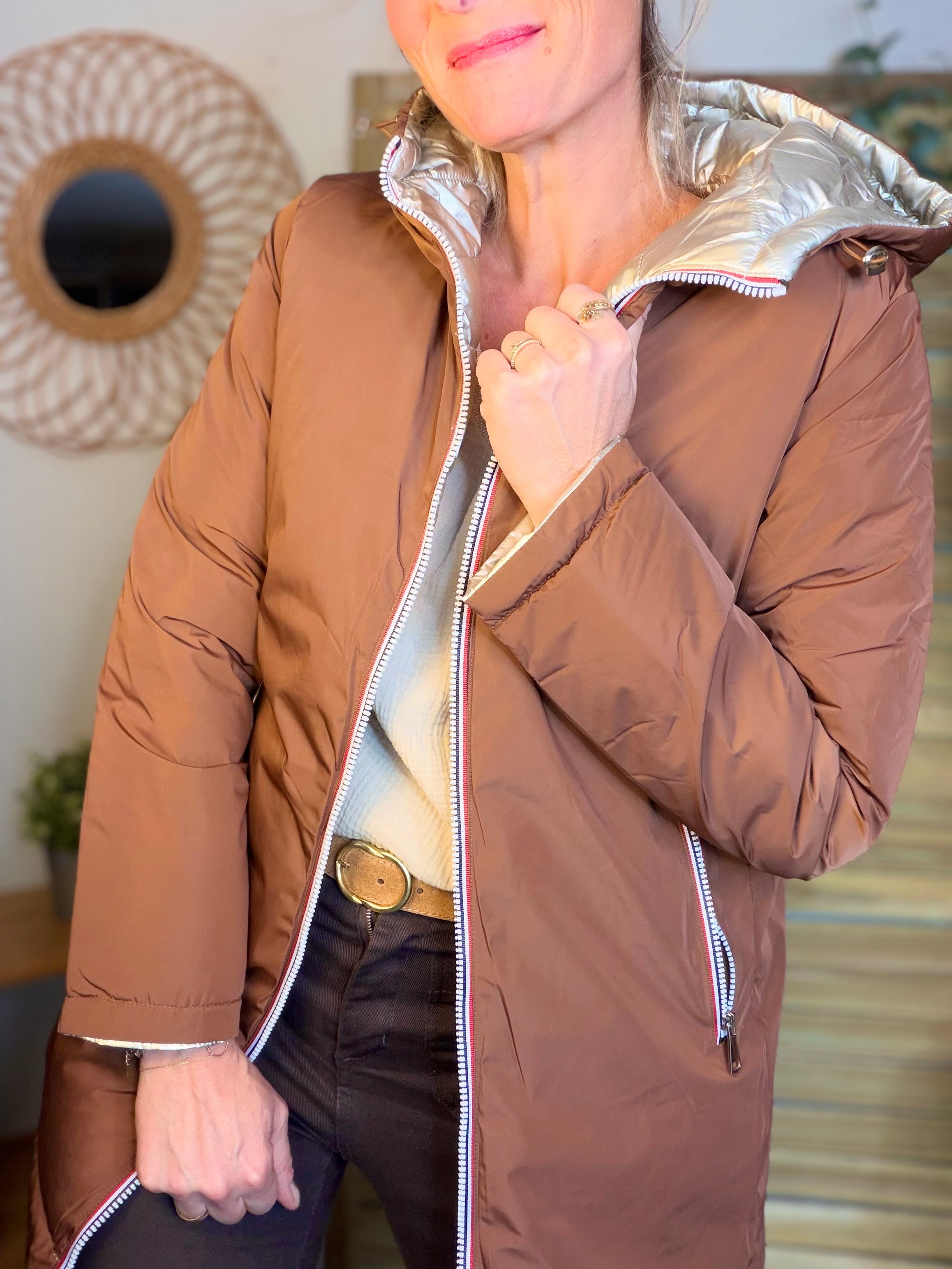 Doudoune imperméable réversible longue ANGÈLE LONG - Rouille choco - MELYA MELODY