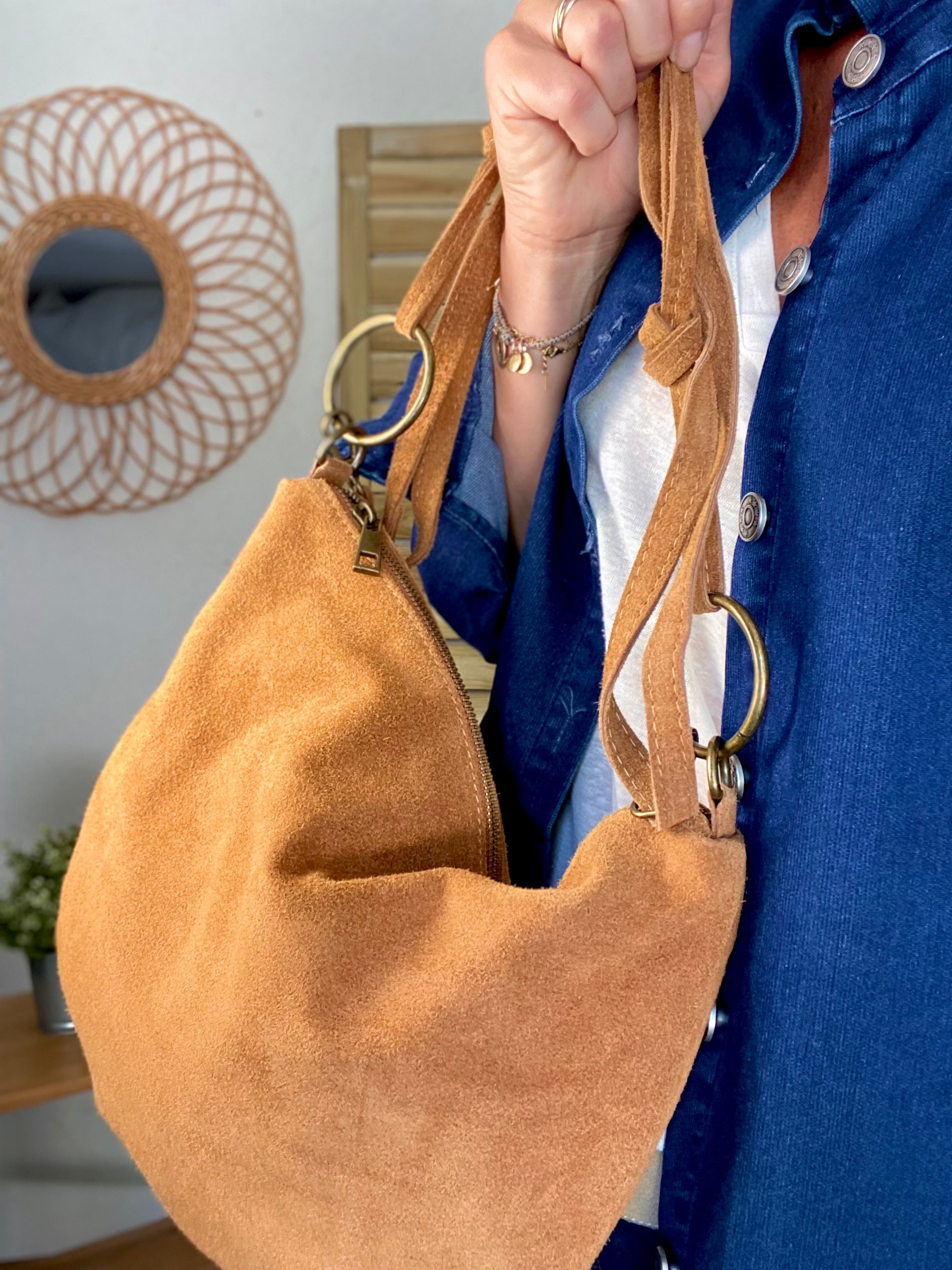 Sac en cuir daim SCOTT - Camel