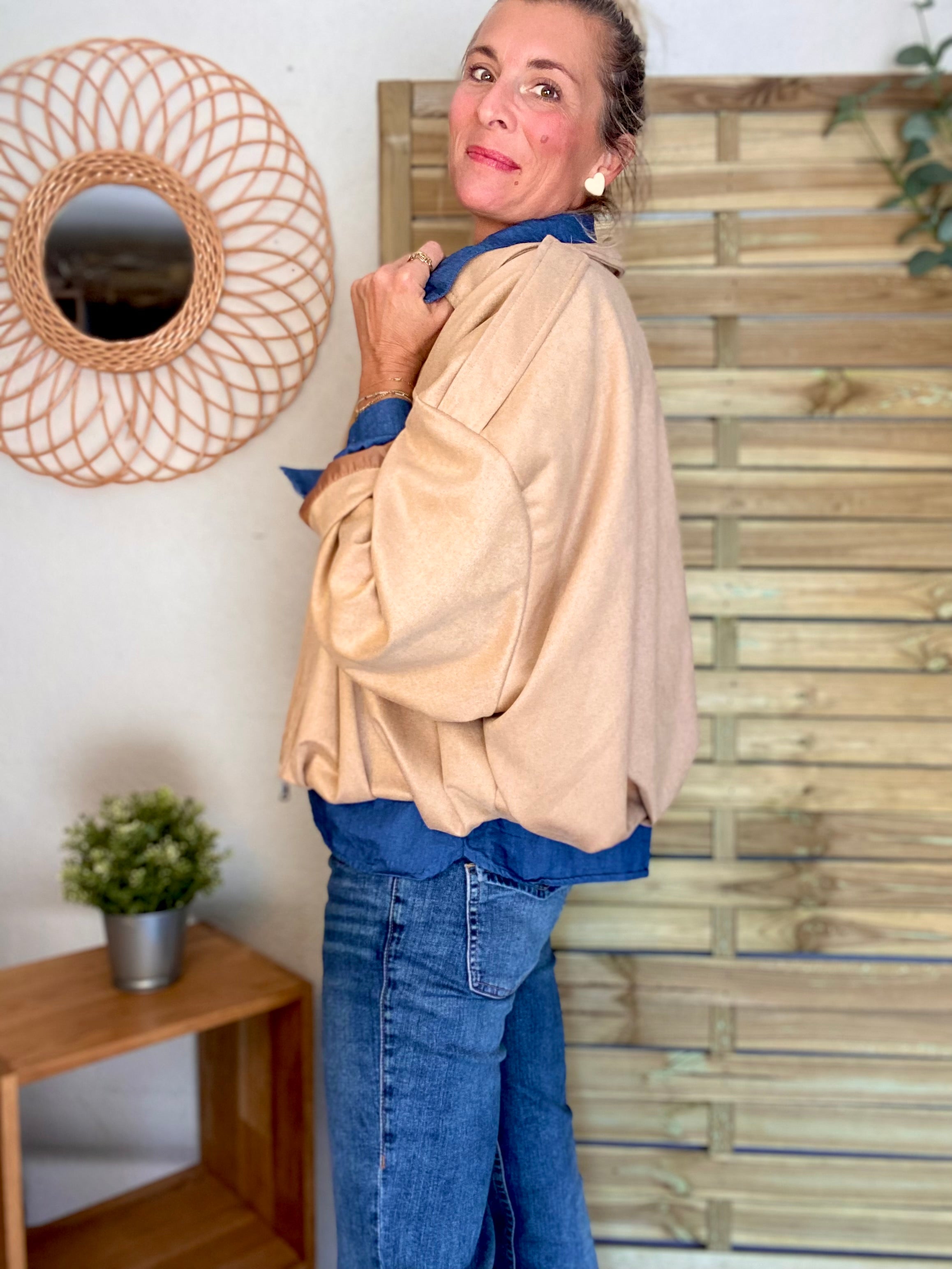 Veste oversize en suédine ISAAC - Camel clair