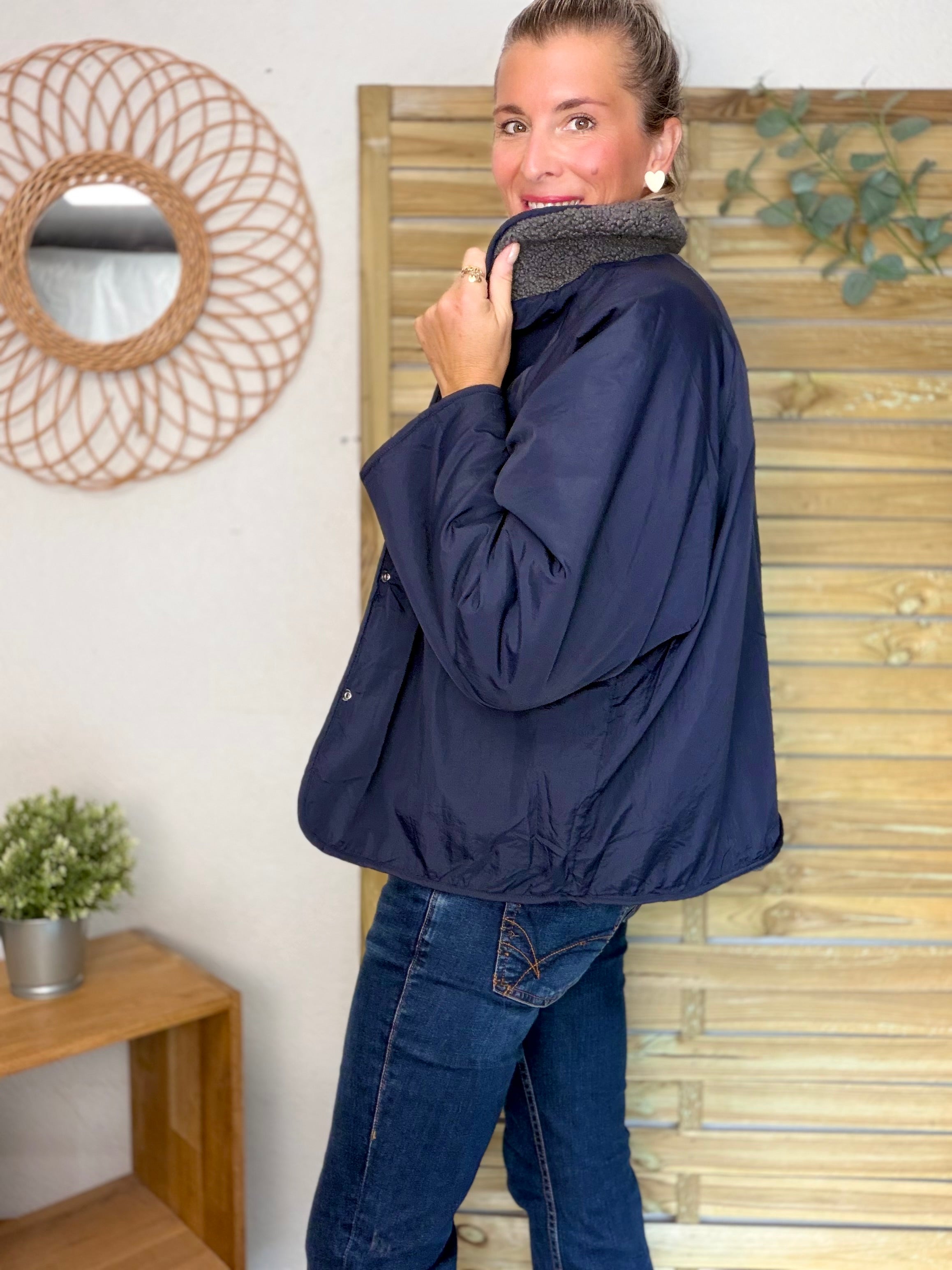 Veste matelassée réversible Sherpa AMÉLIE Bleu marine / Gris