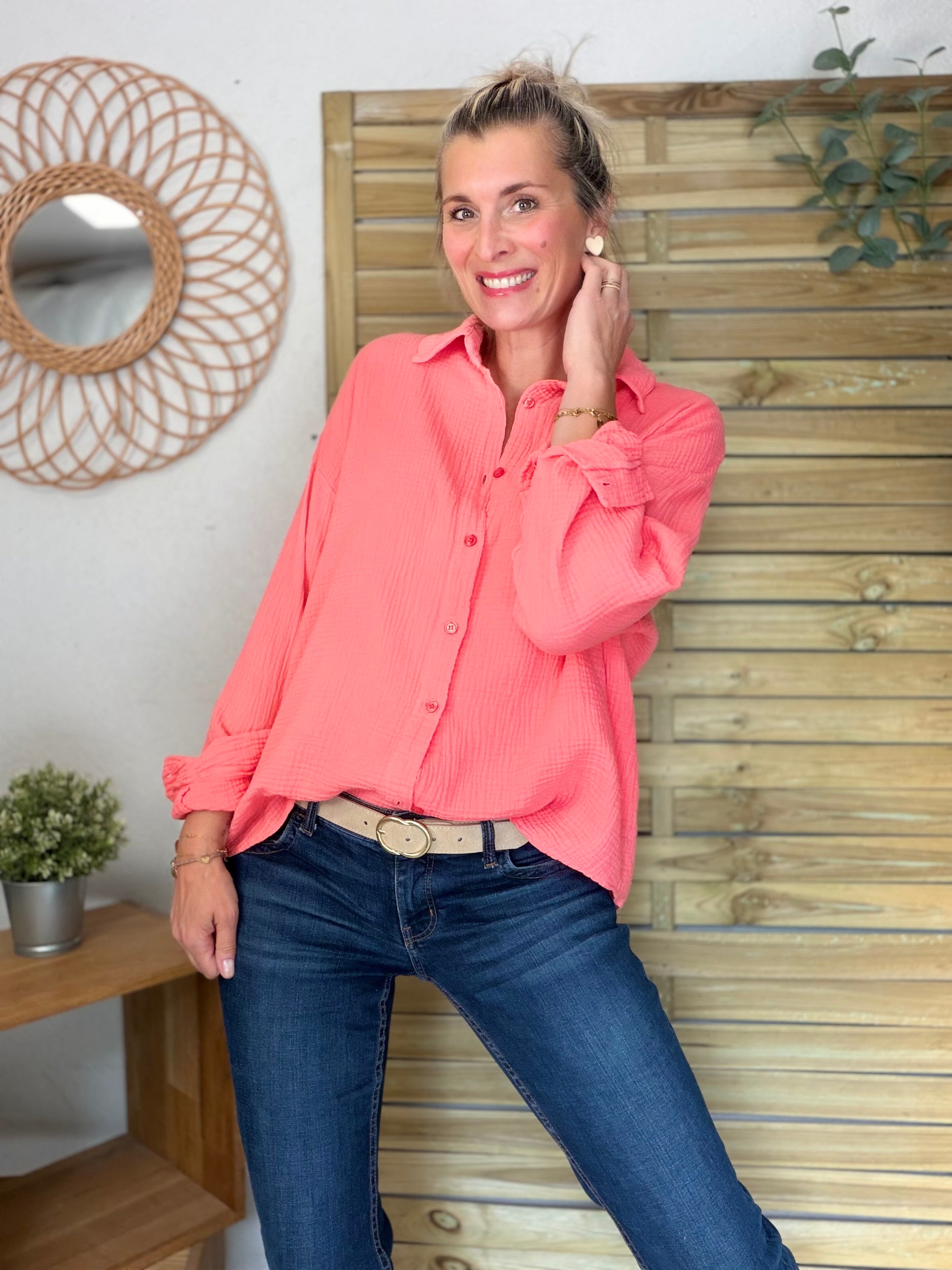 Chemise en gaze de coton ICONIC - ALANIS Corail