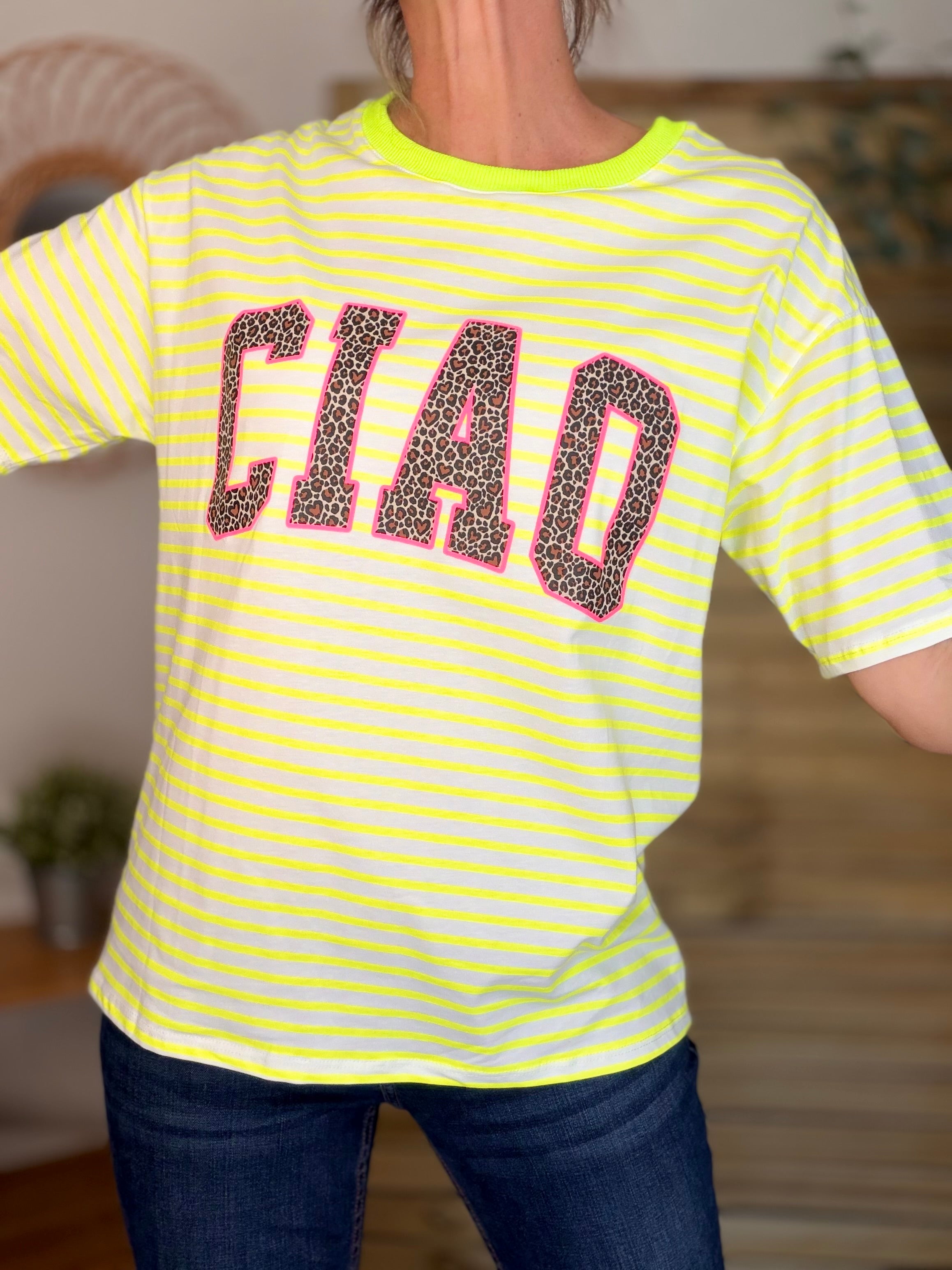 Tee shirt rayé CIAO Léo Jaune fluo