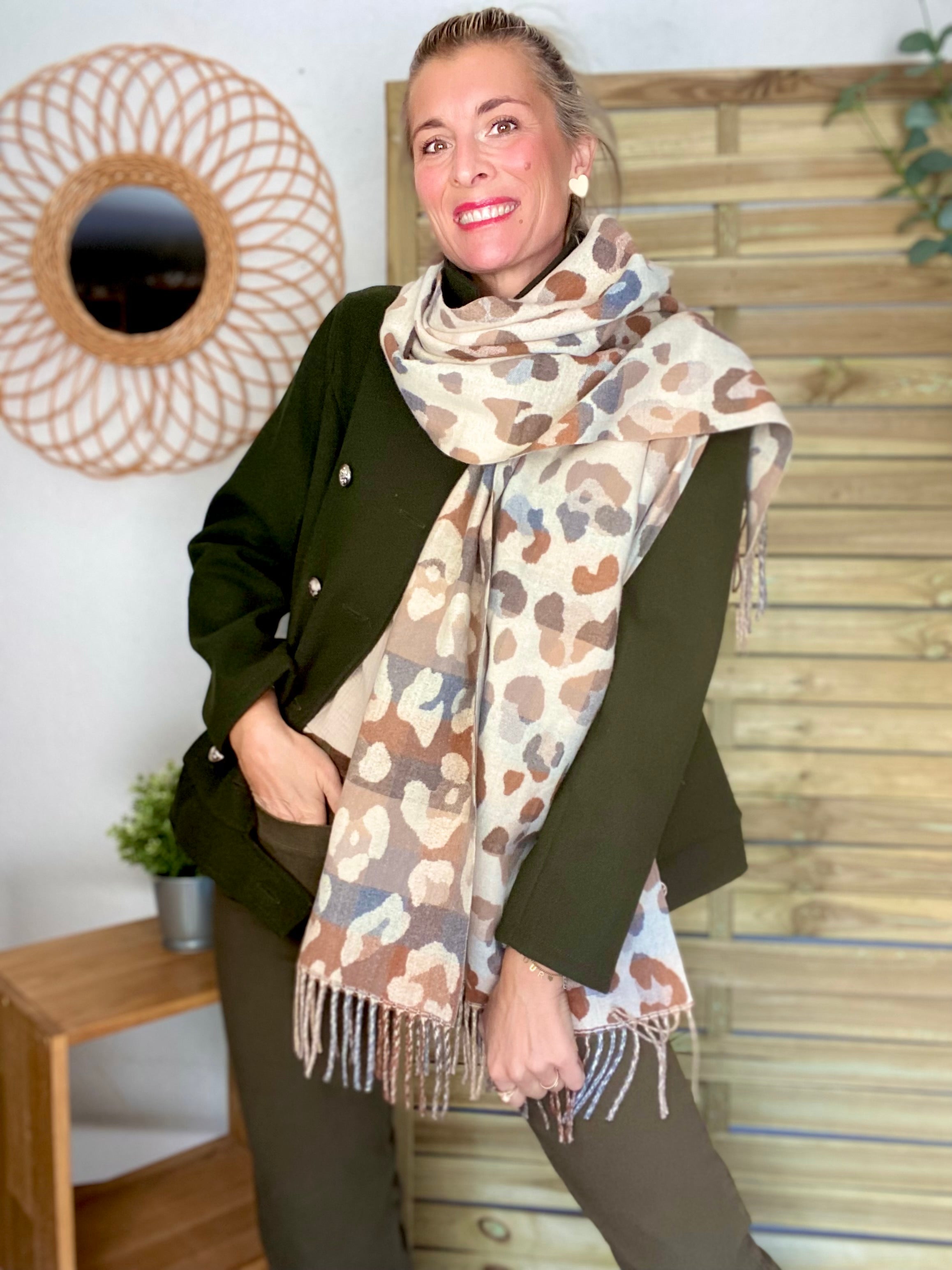 Écharpe douce AGNÈS Léo Beige 🐆