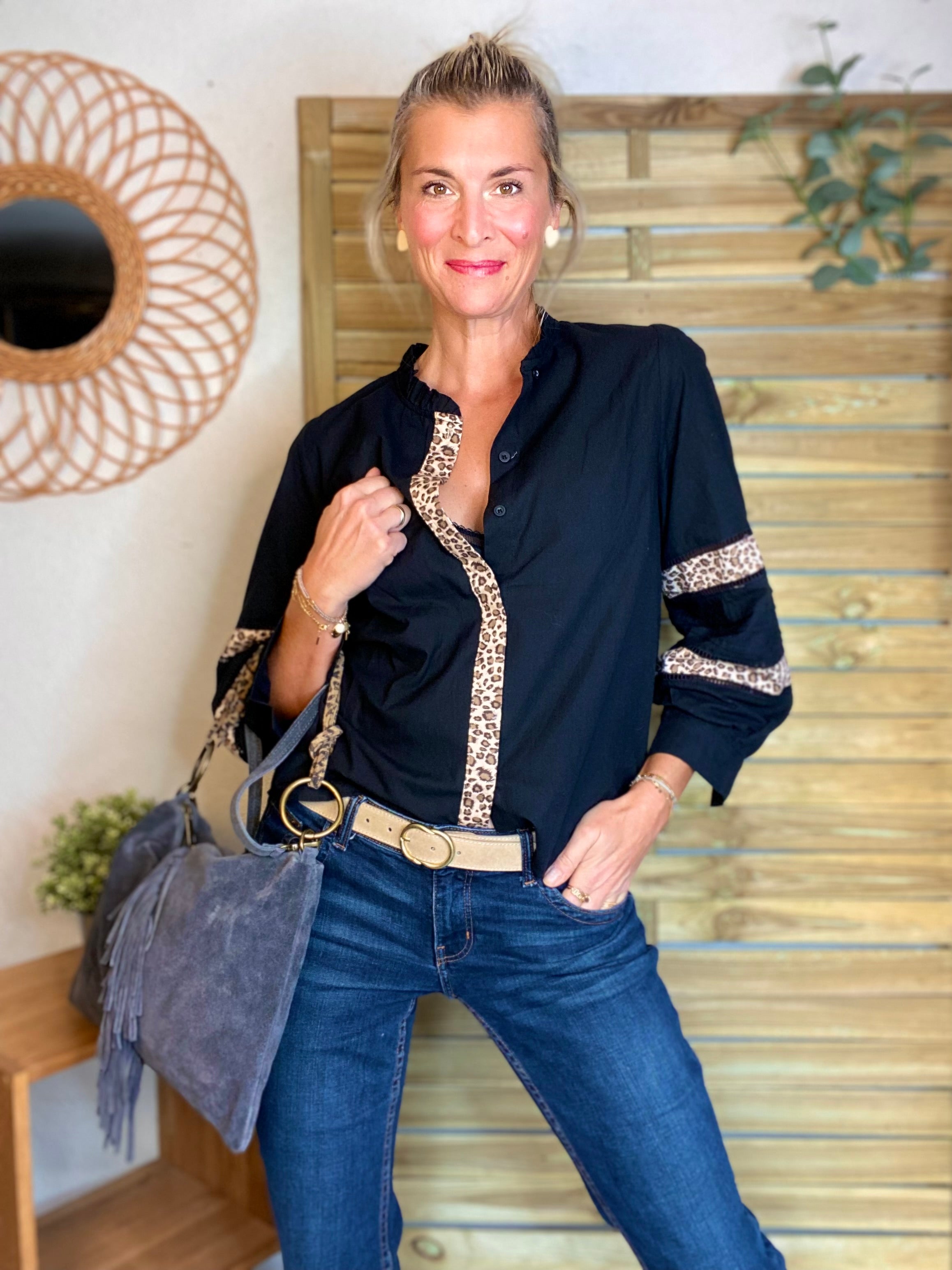 ⚡️ ARRIVAGE - Chemise coton détails Léo 🐆 SCARLETT Noir