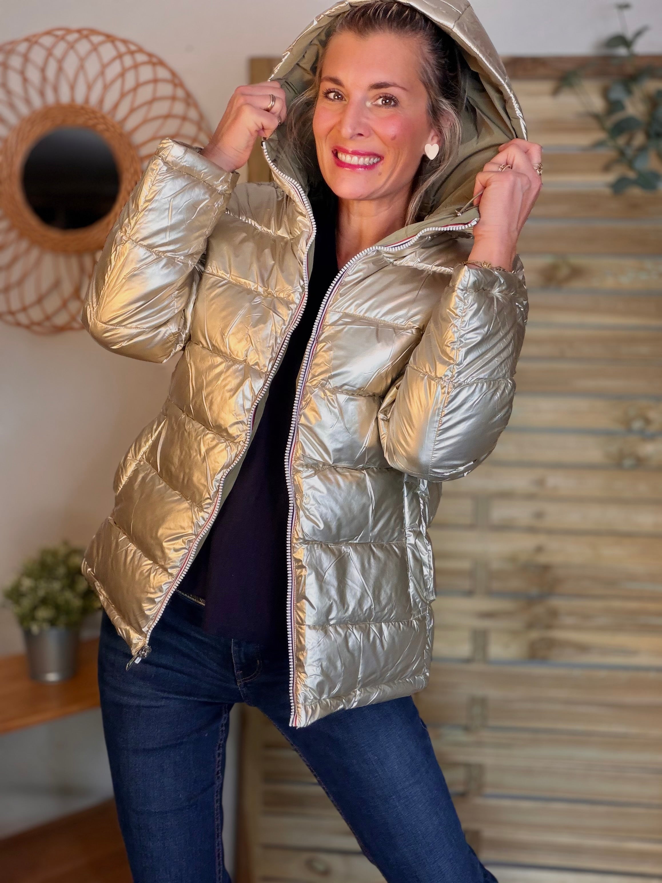 ⚡️PÉPITES FRIDAY - Doudoune imperméable réversible longue ANGÈLE COURT - Kaki clair - MELYA MELODY