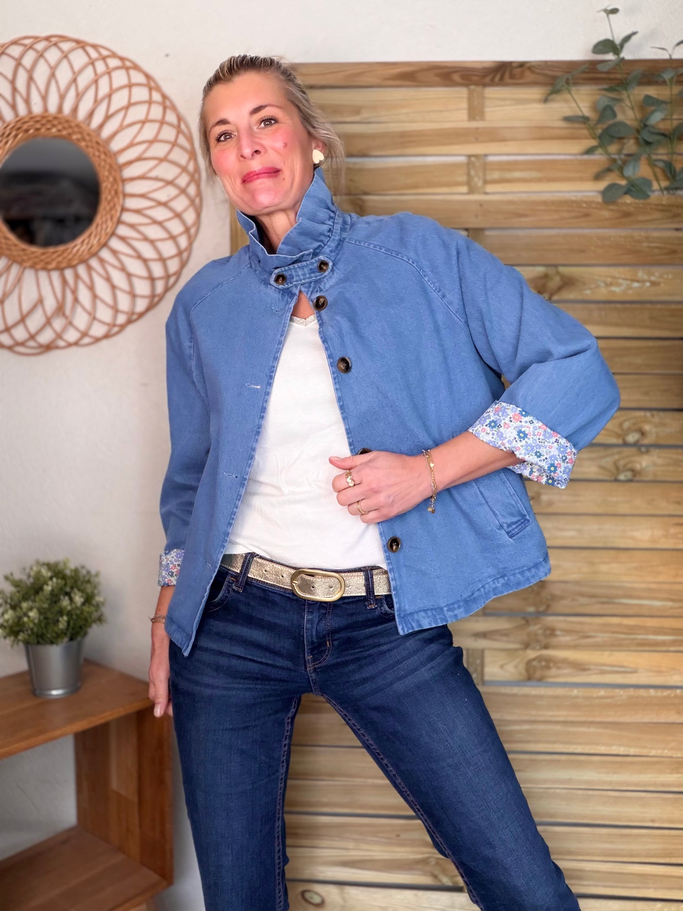 Veste Denim col victorien avec Liberty - VICKY Jean