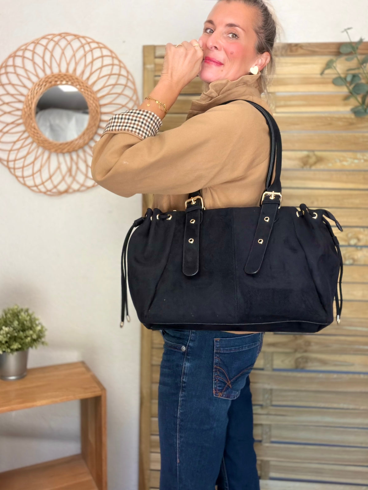Sac cabas XL simili daim CLÉO Noir