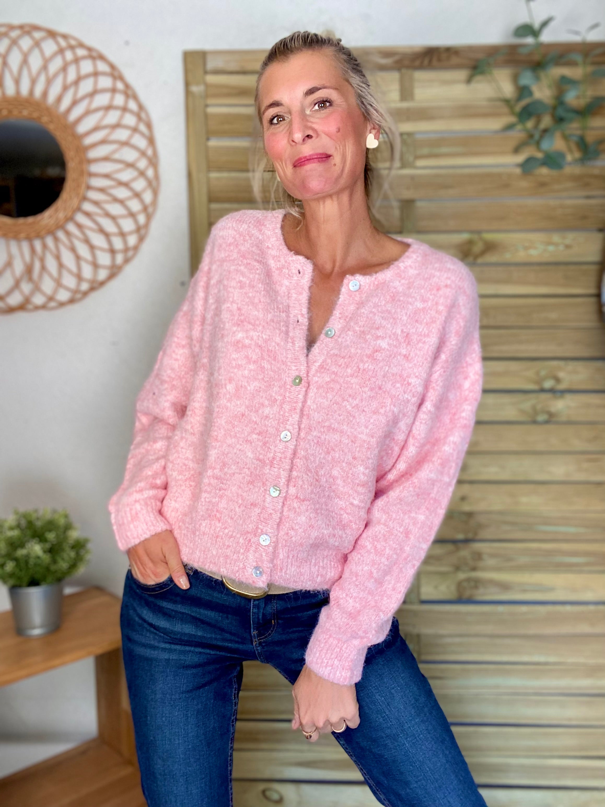 Gilet en maille MERYL - Rose chiné
