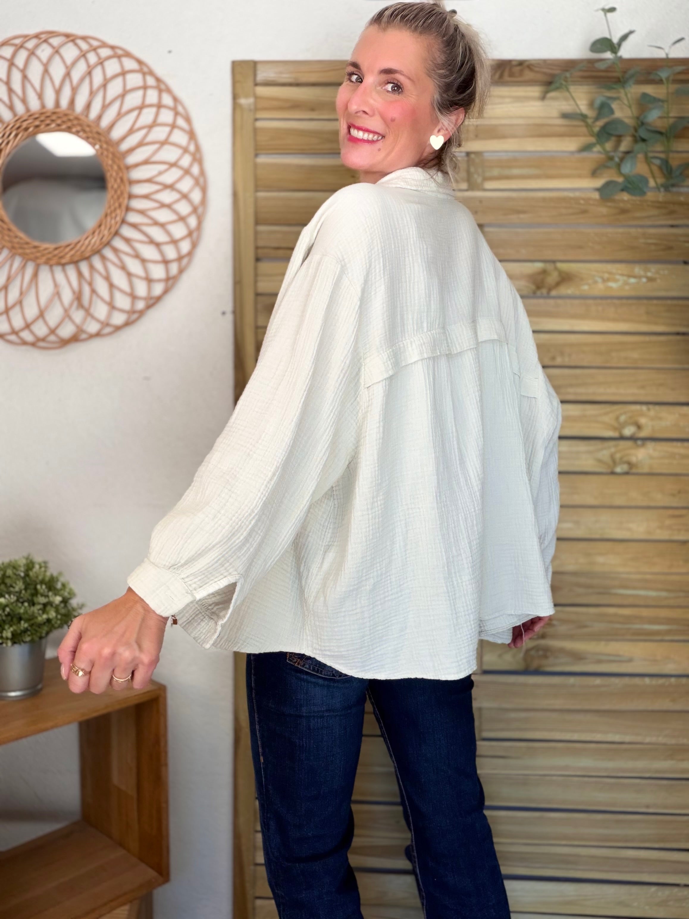 Chemise en gaze de coton unie FÉLICIA Beige