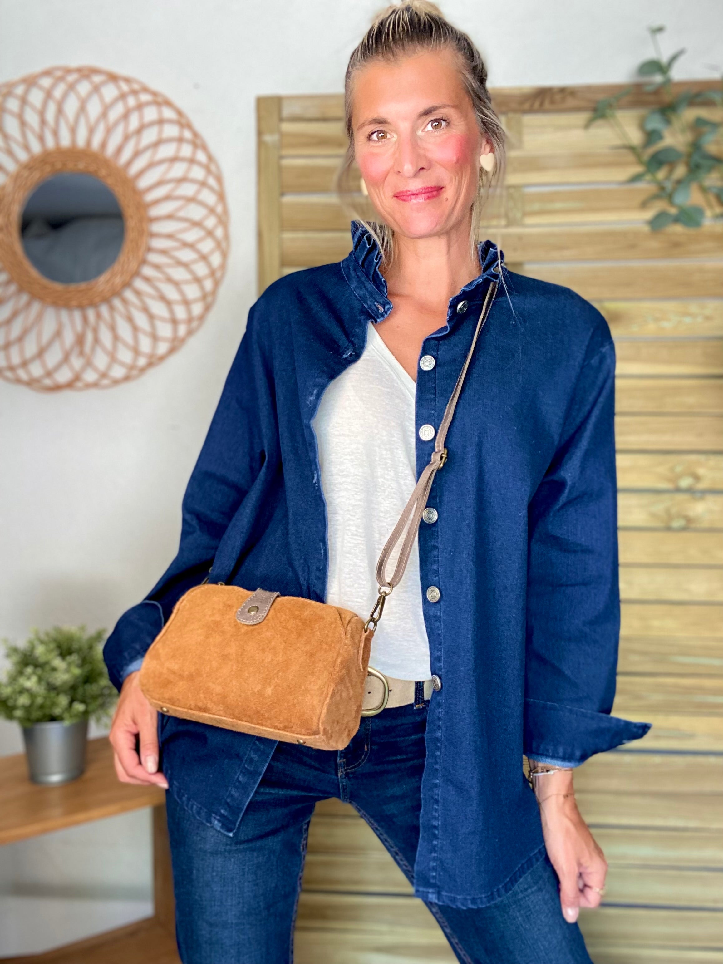 Sac bandoulière en cuir EZRA - Camel/Bronze