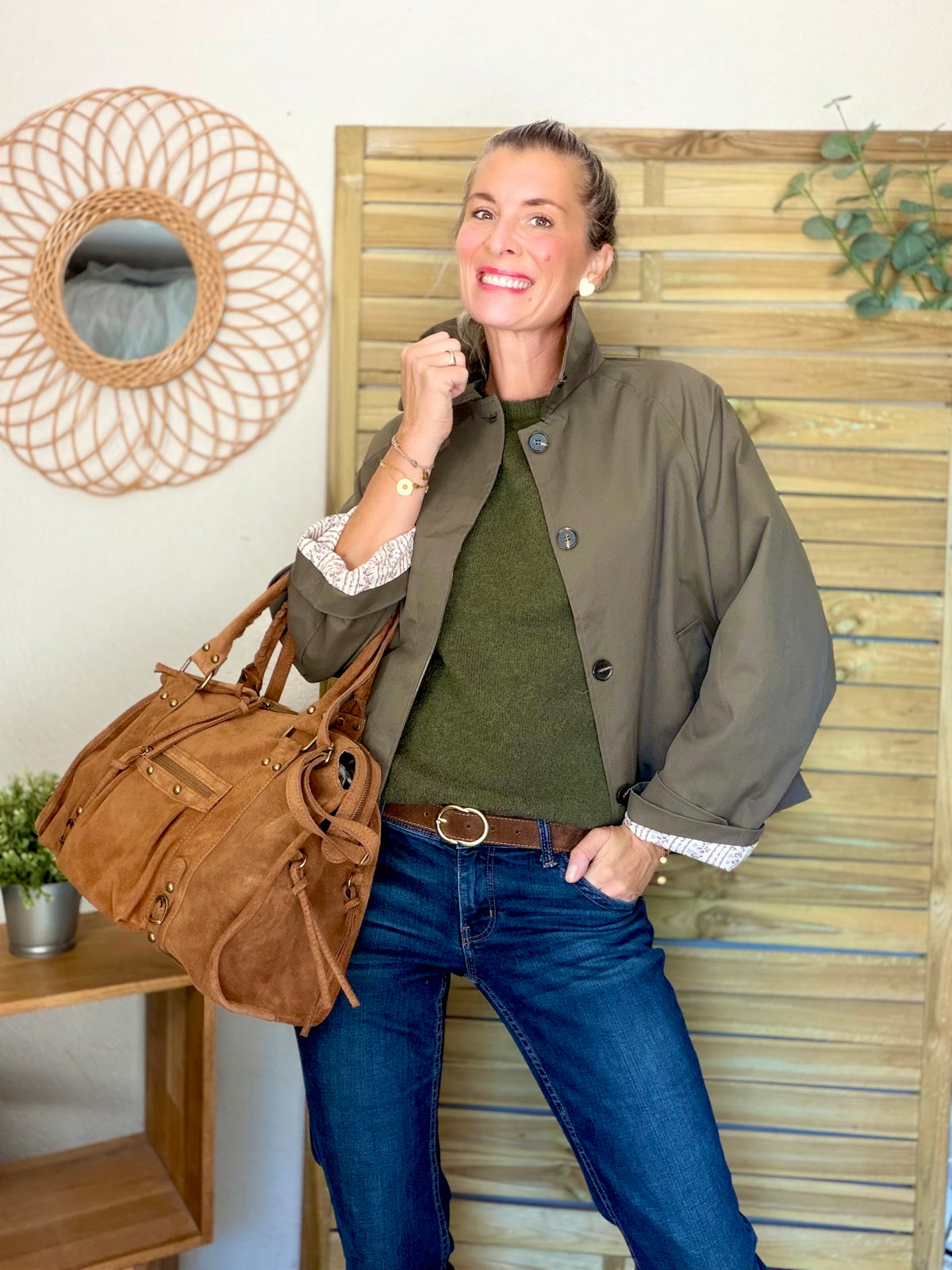 Sac cabas XL en cuir daim • HUNTER Camel
