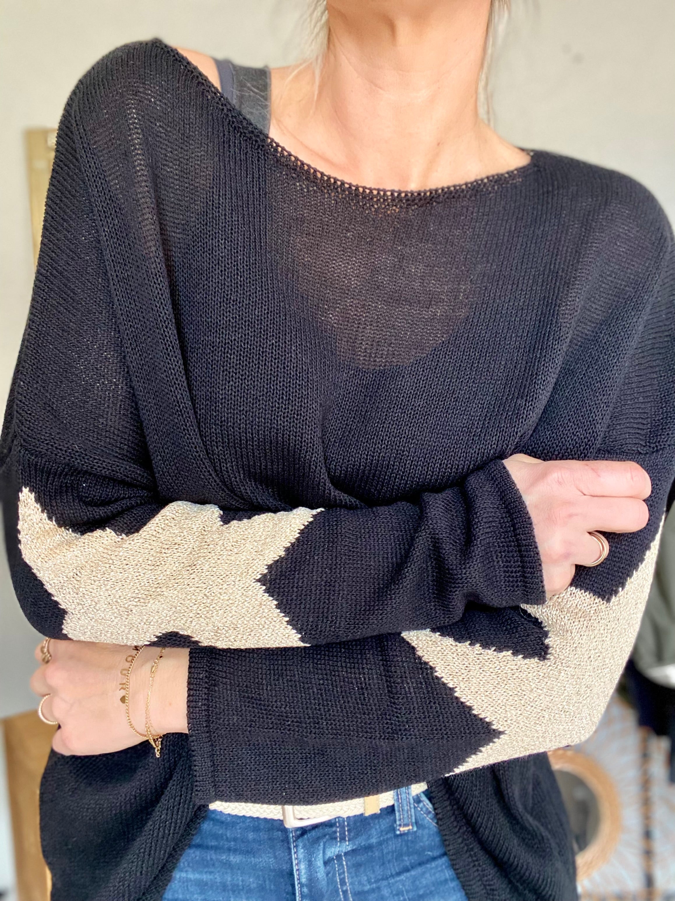 Pull Oversize étoiles dorées ALBA - Noir