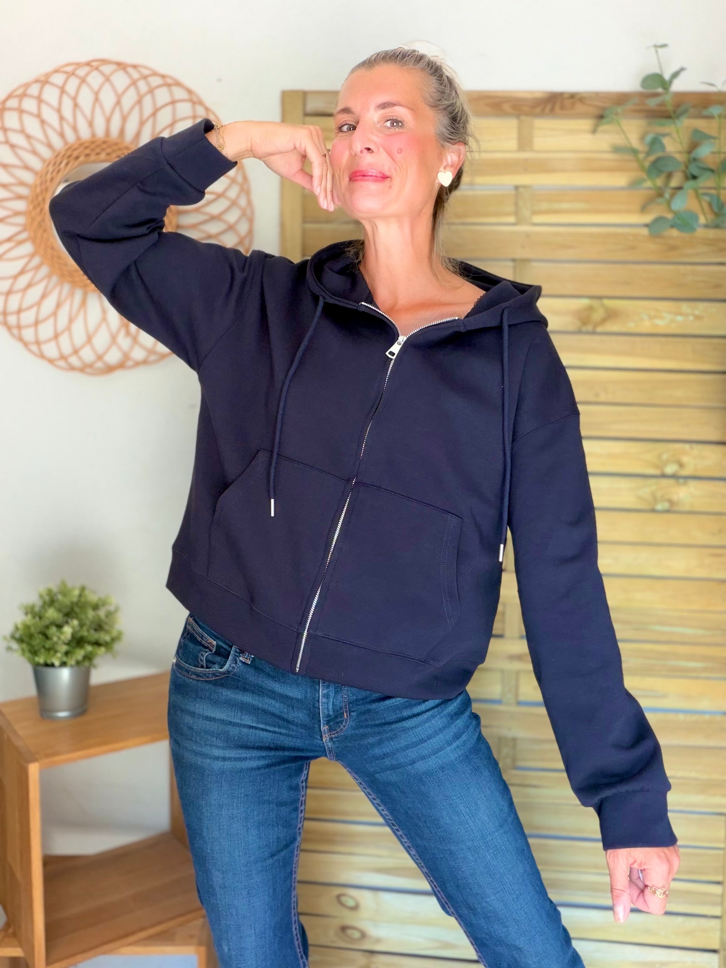 Hoodie sweat gilet strass (ailes)  CLOTHILDE - Bleu marine