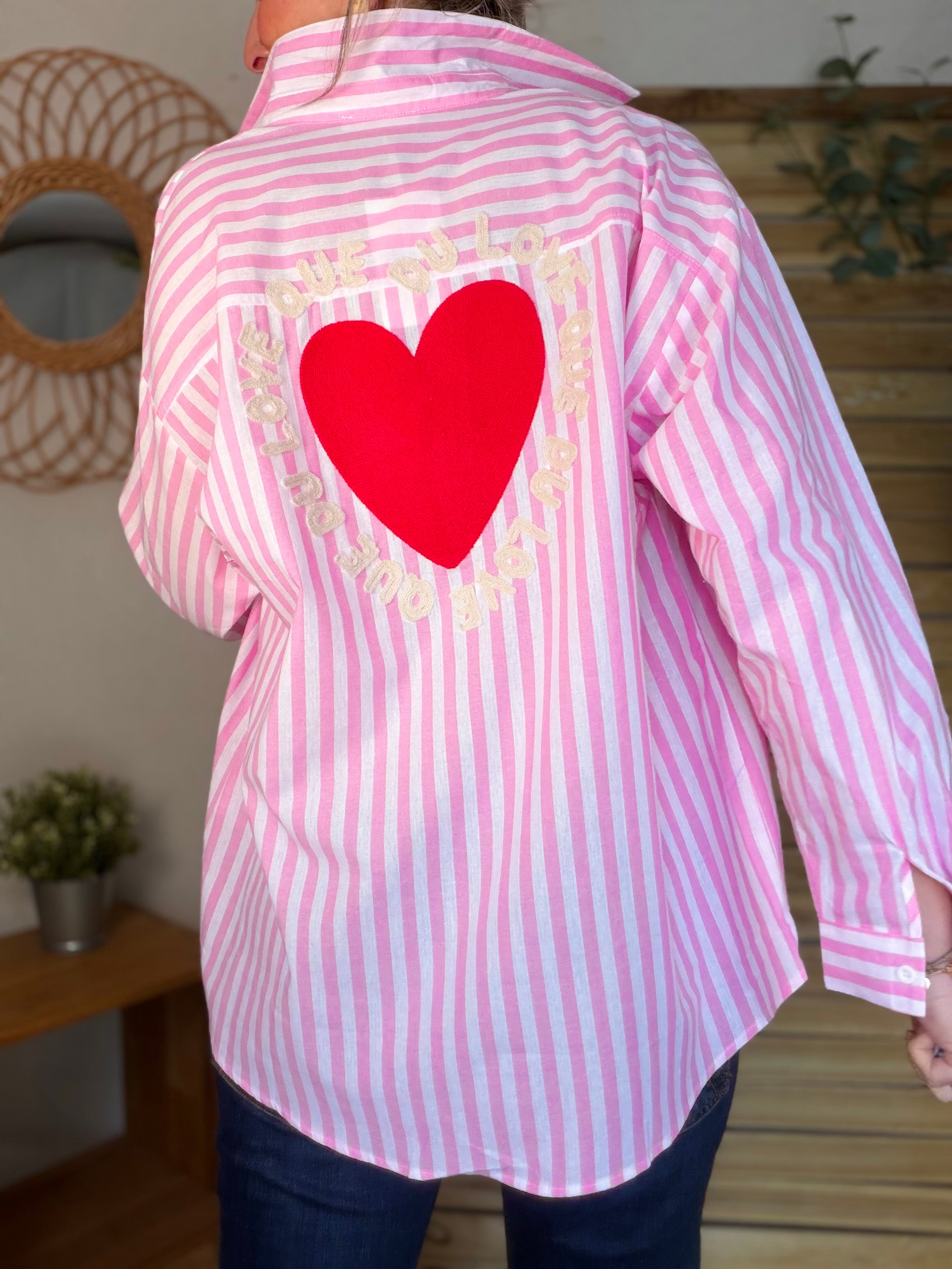 Chemise rose rayée brodée QUE DU LOVE ❤️ SERENA
