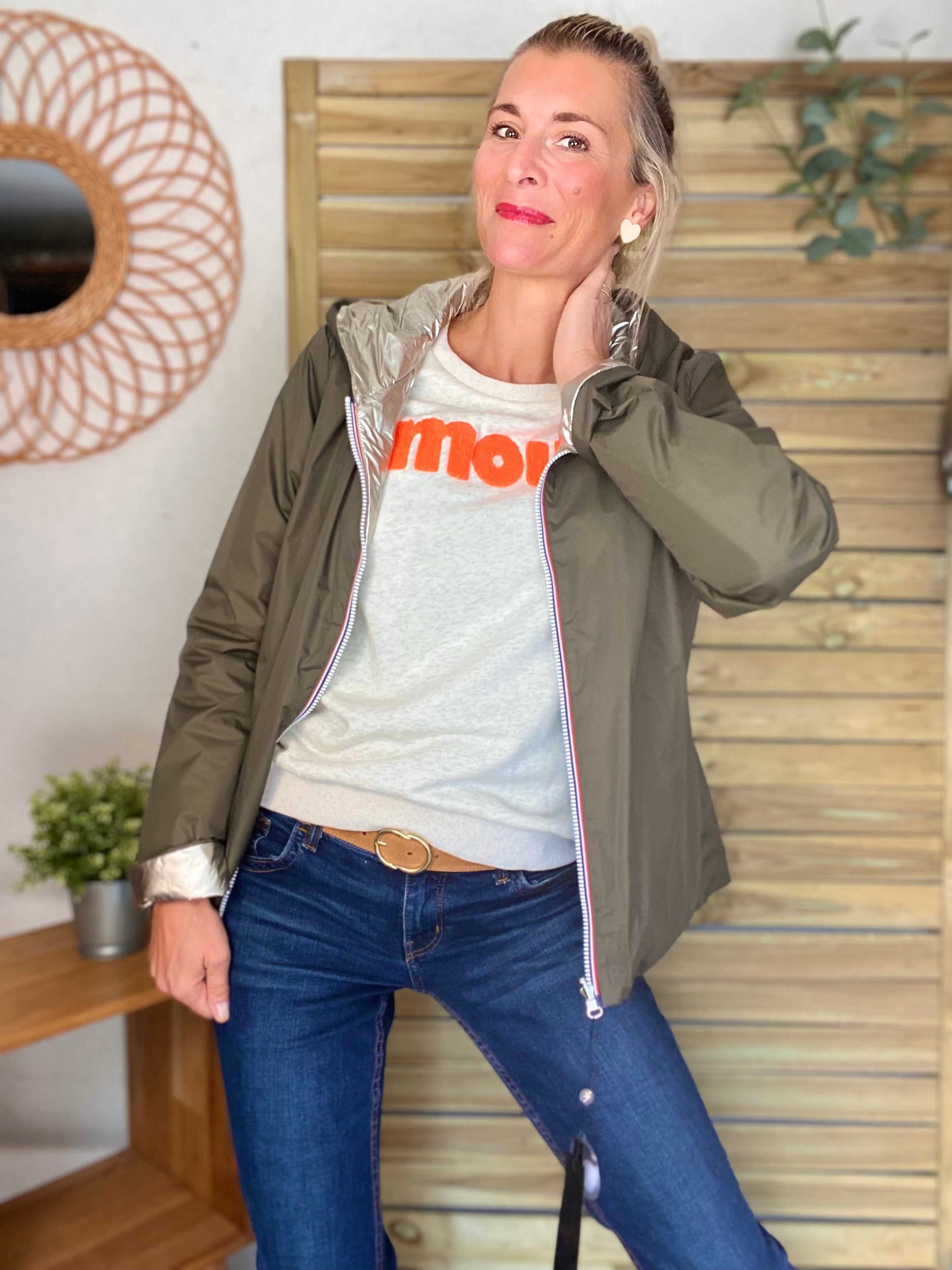Sweat amour DORIA - Beige chiné / Orange