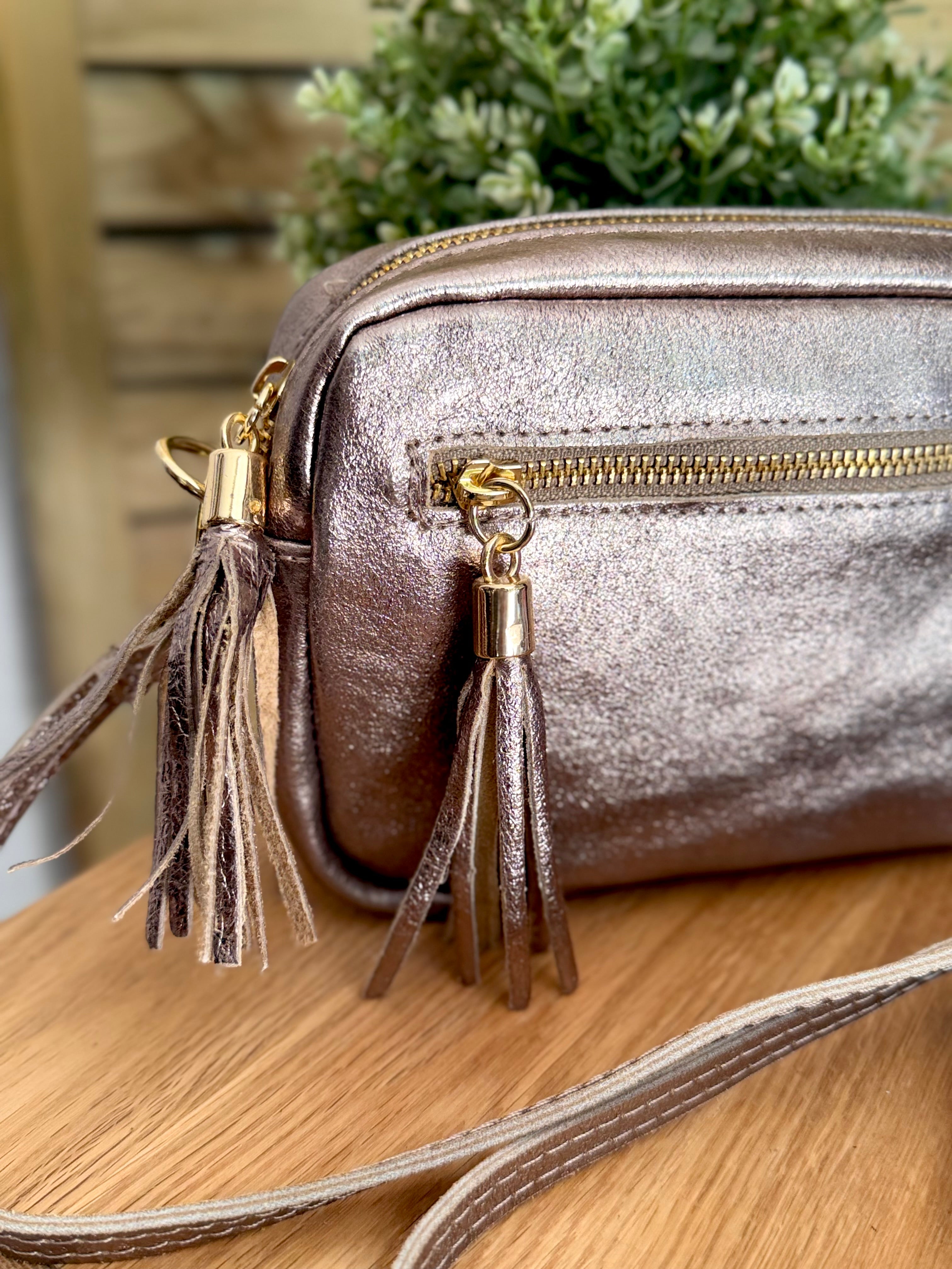 Sac bandoulière en cuir irisé - CHERRY - Bronze