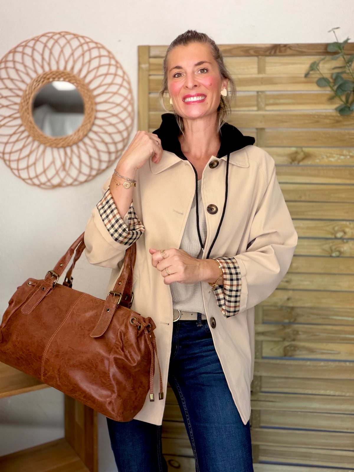 ⚡️ ARRIVAGE • Veste Trench avec capuche amovible, doublure à carreaux GAËLLE Beige