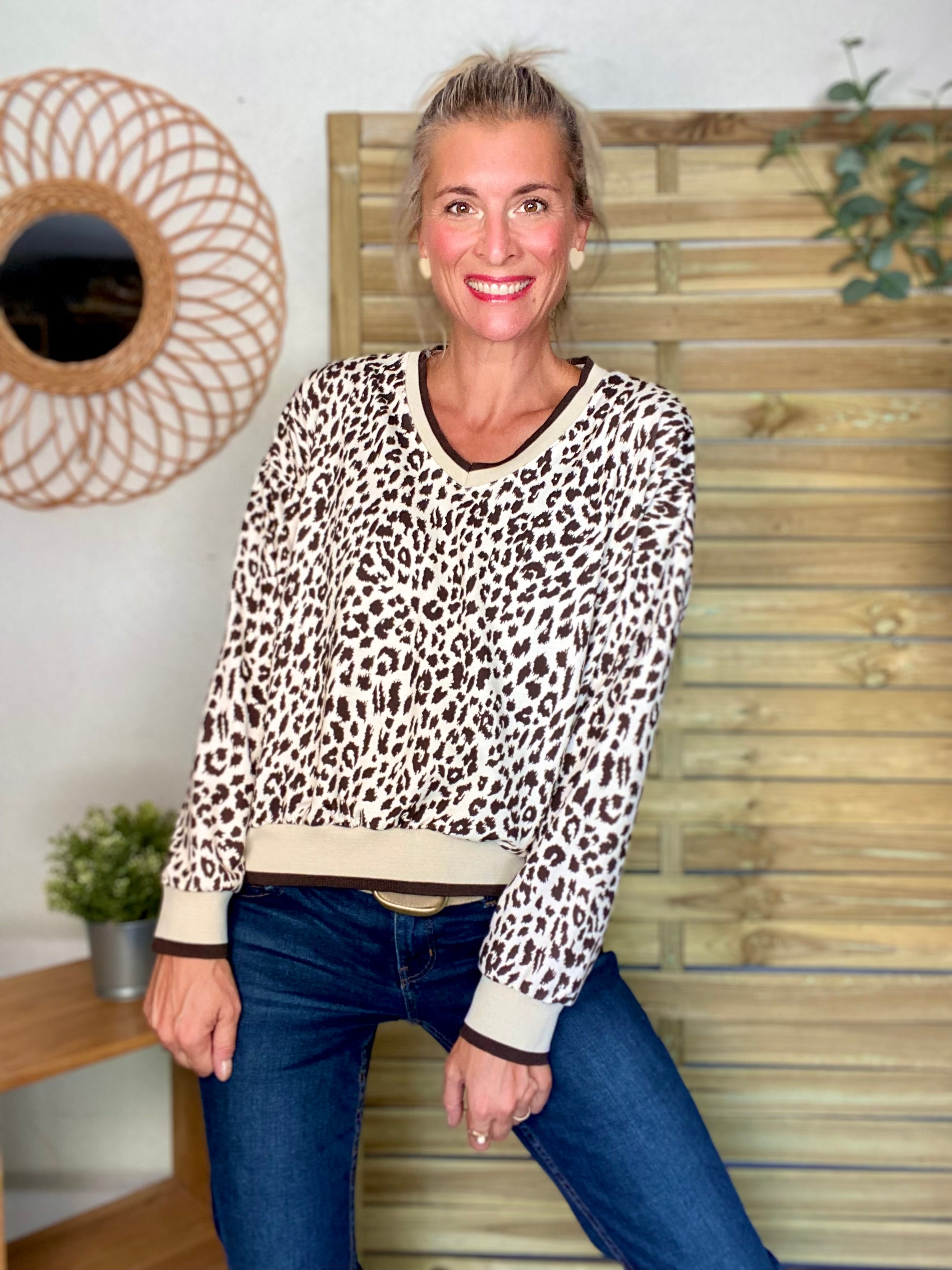 Sweat imprimé Léo 🐆 AMANDINE - Chocolat