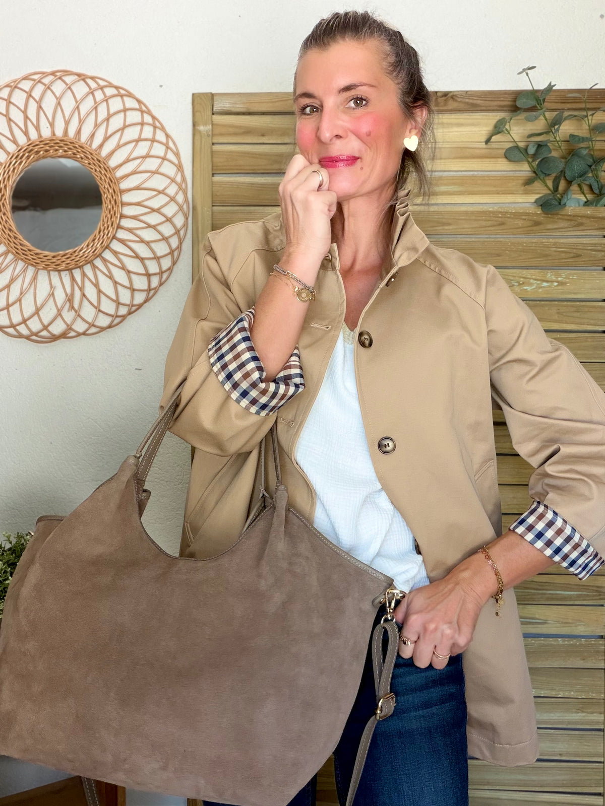 Sac cabas XXL en cuir daim souple • AUSTIN Taupe