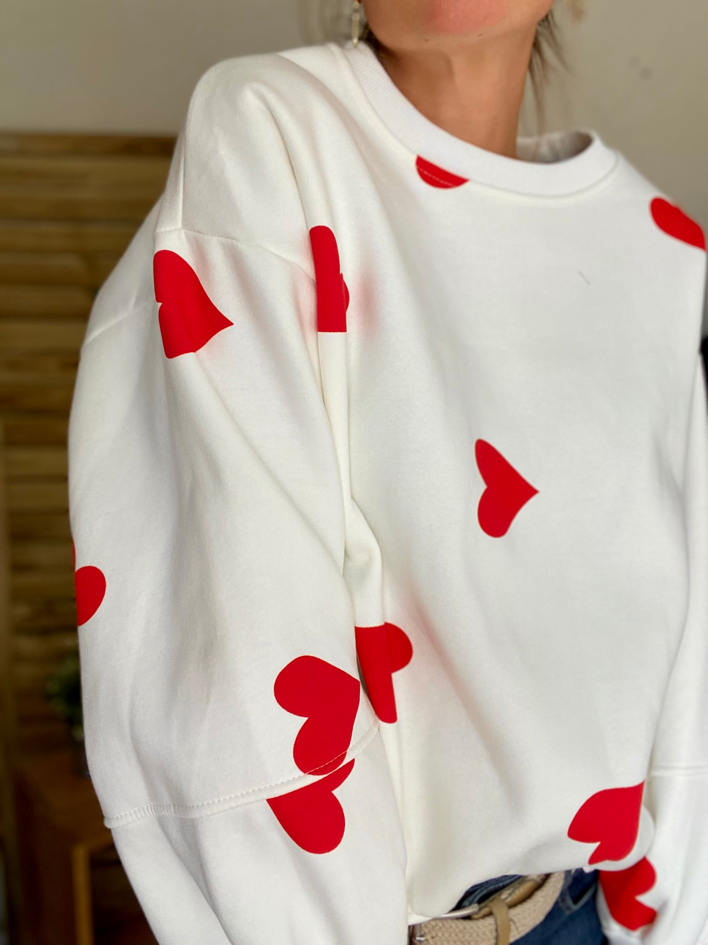 Sweat oversize Coeurs VALENTINE - Blanc - Taille unique - FIN DE SÉRIE