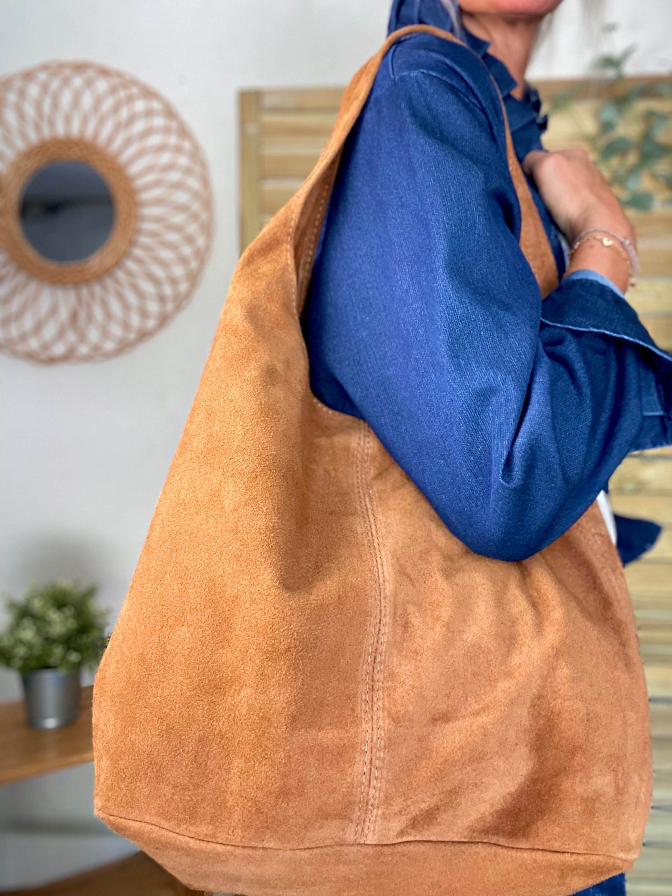 Sac cabas cuir daim MARLON - Camel