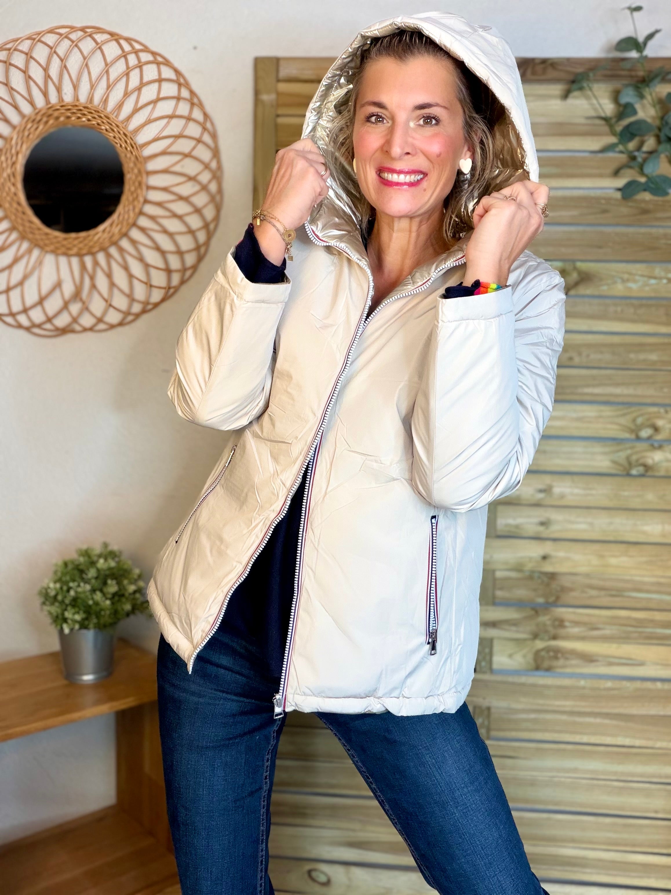 ⚡️PÉPITES FRIDAY - Doudoune imperméable réversible longue ANGÈLE COURT - Écru - MELYA MELODY