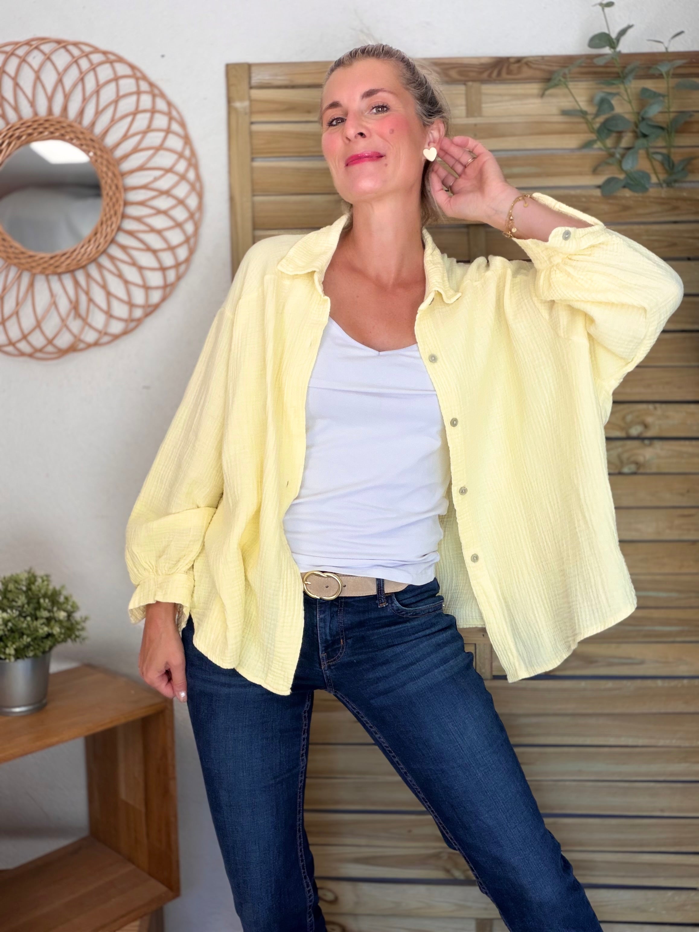 Chemise en gaze de coton unie FÉLICIA Jaune clair