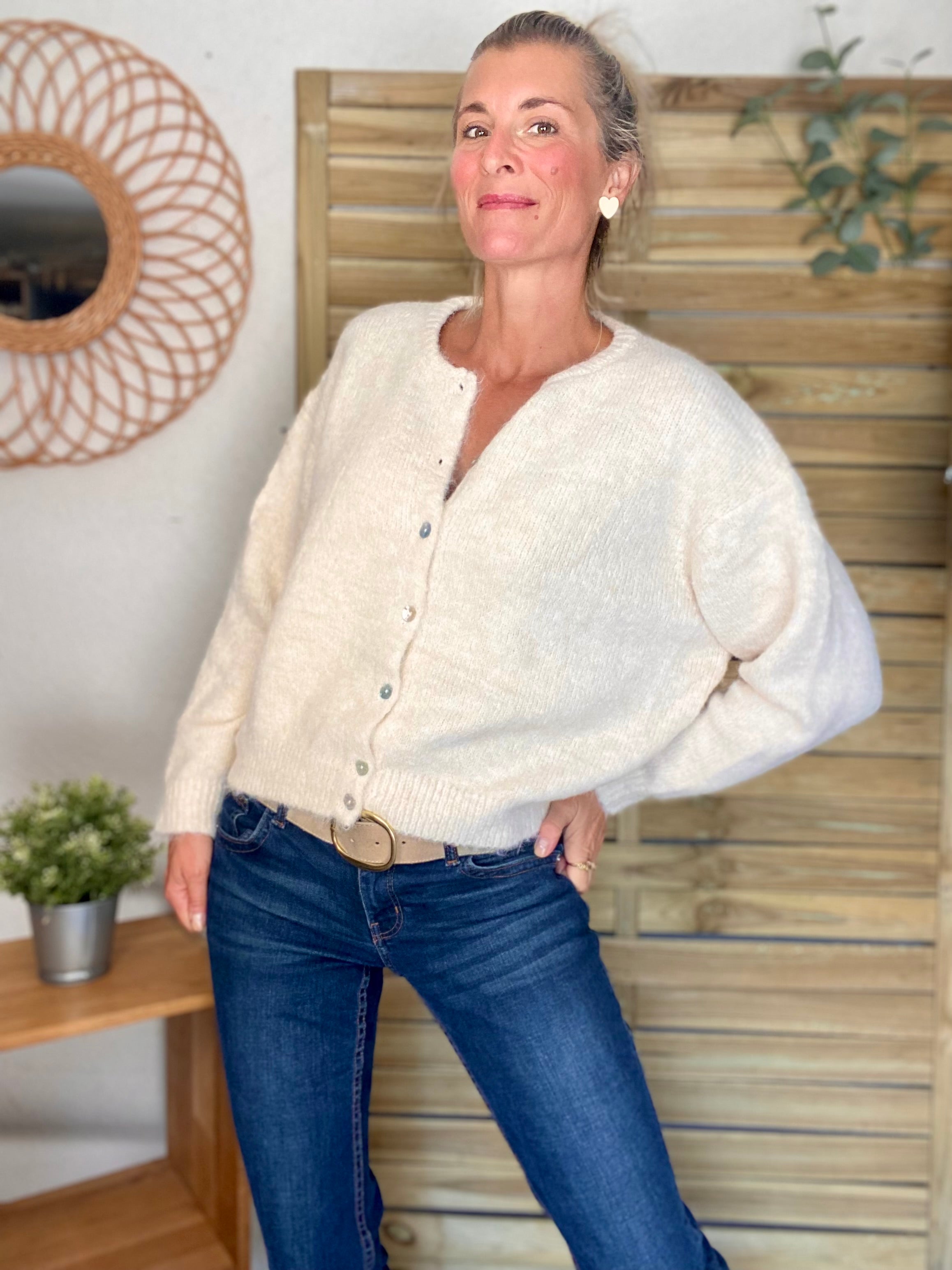 Gilet en maille SYDNEY - Crème chiné