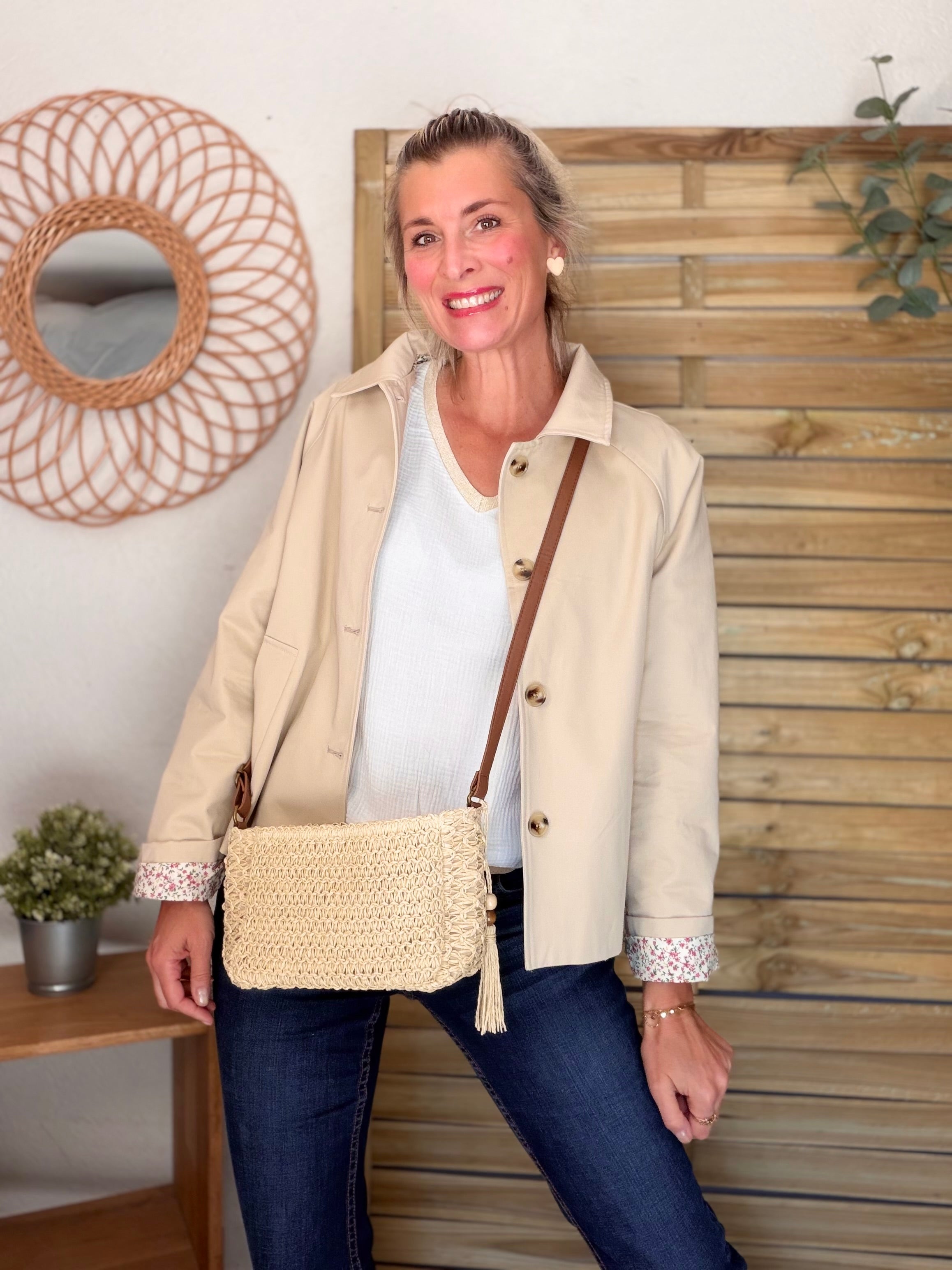 Sac pochette en raphia CORA Beige