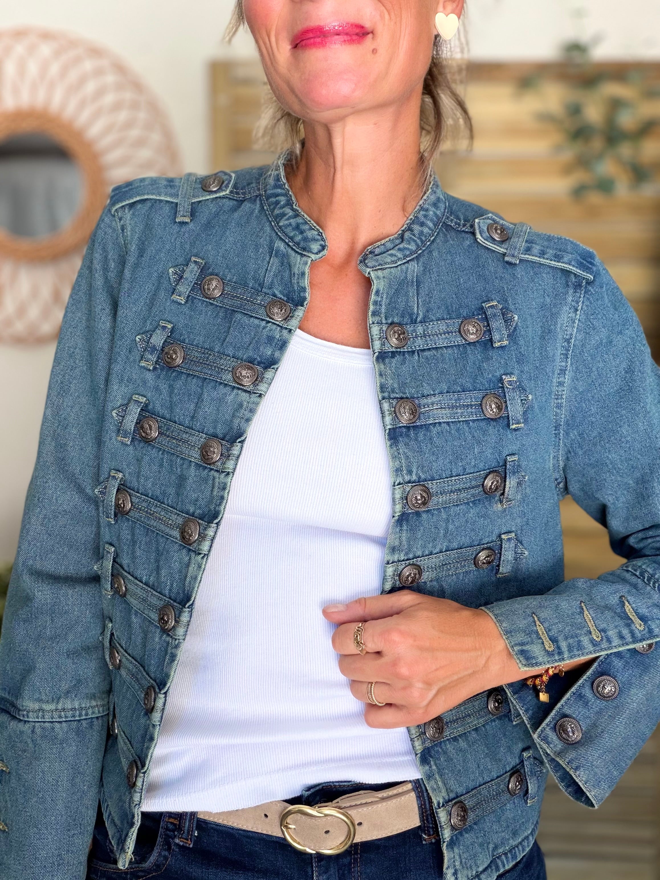 Veste courte en jean NAPOLÉON - Bleu Jean