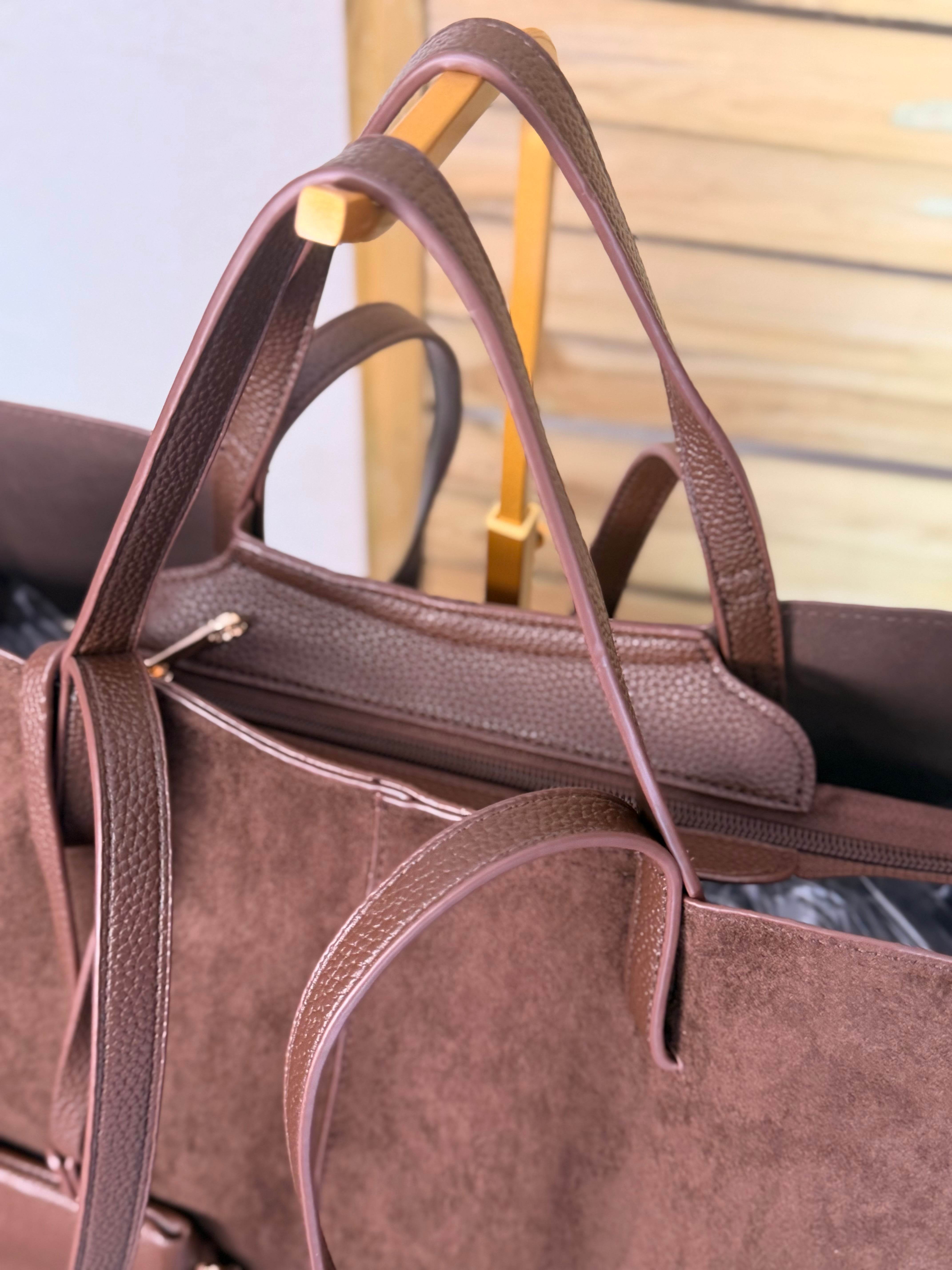 Grand Sac cabas 2 en 1 en simili daim - PAULE Chocolat